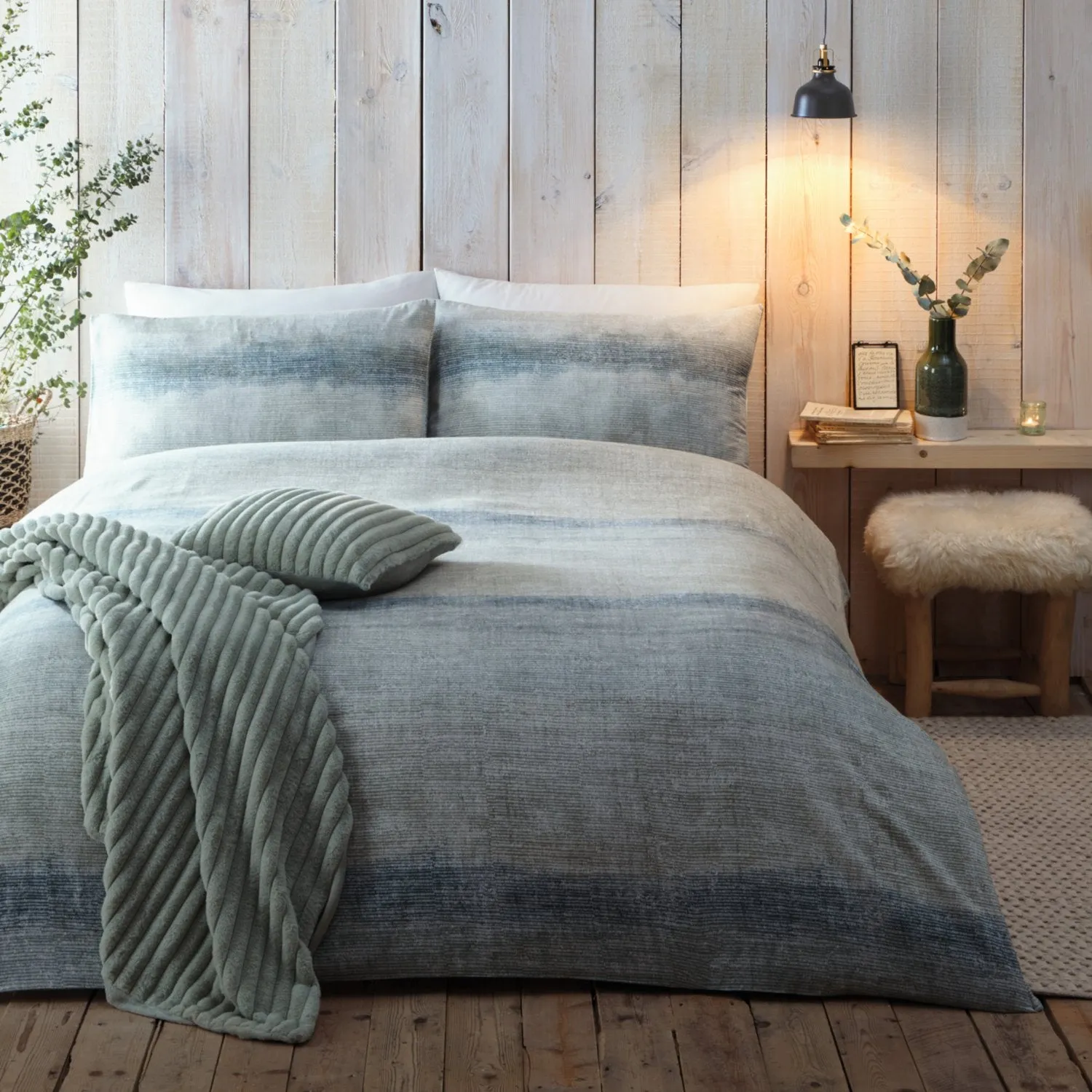 Double Duvet Set with Stripes - Green, Cotton