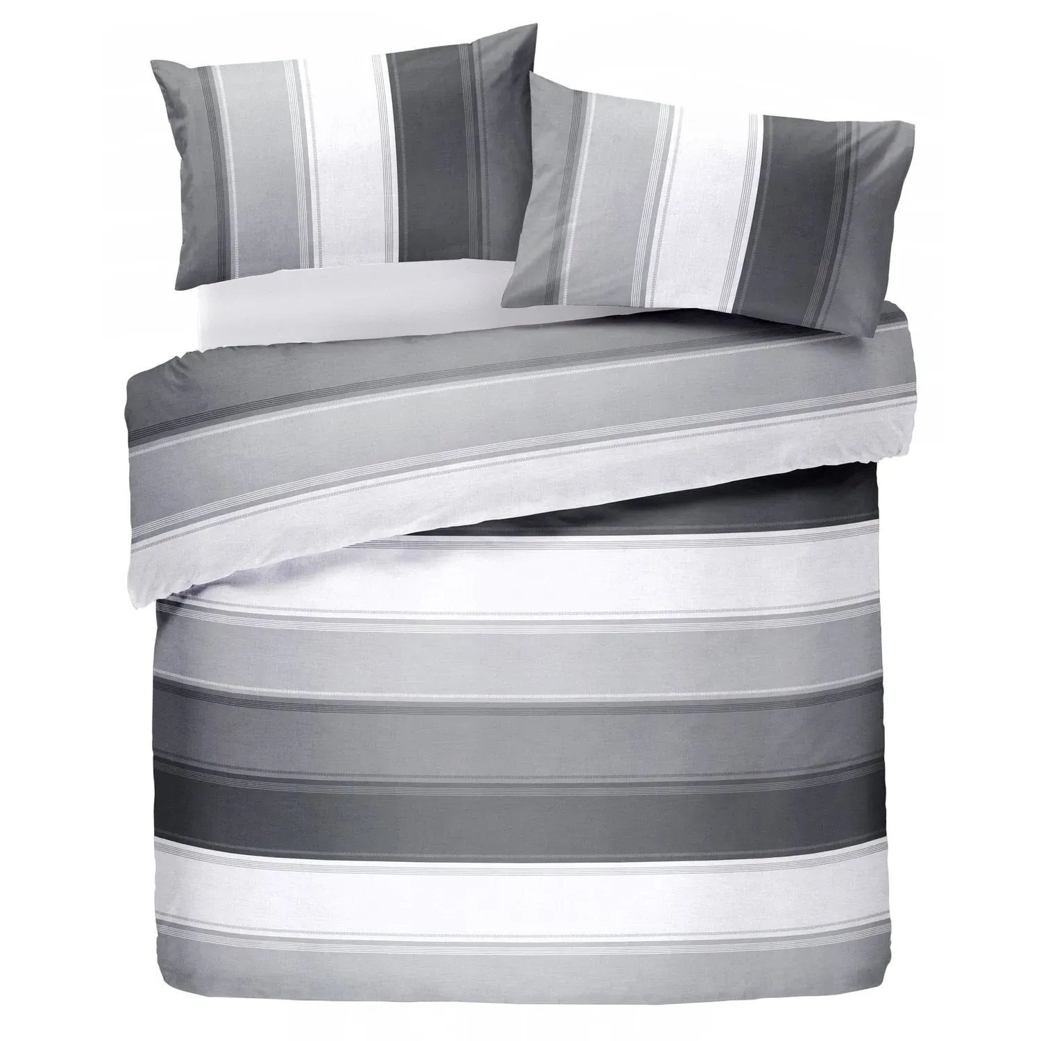Double Duvet Set with Stripes - Grey, Polycotton