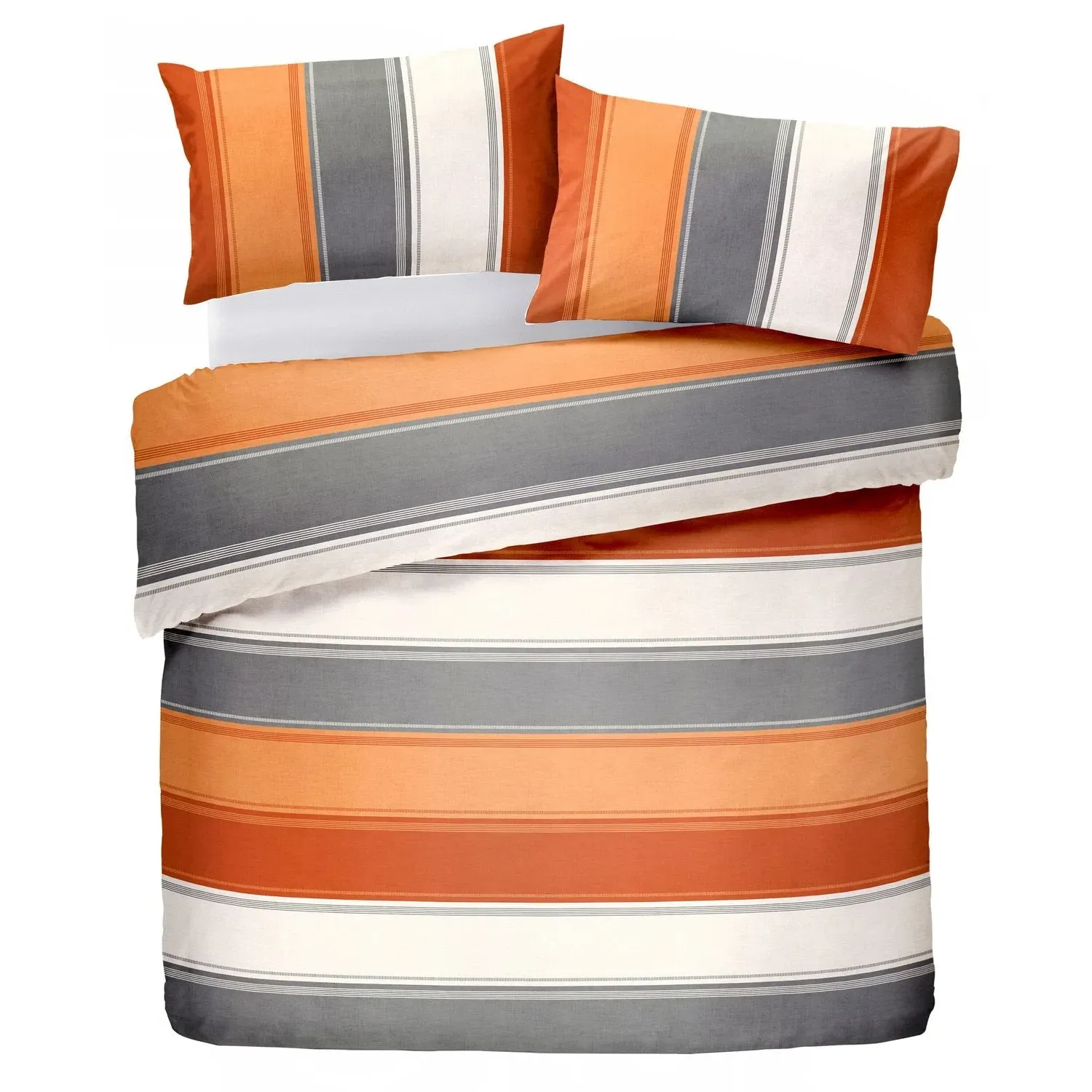 Double Duvet Set with Stripes - Orange, Polycotton
