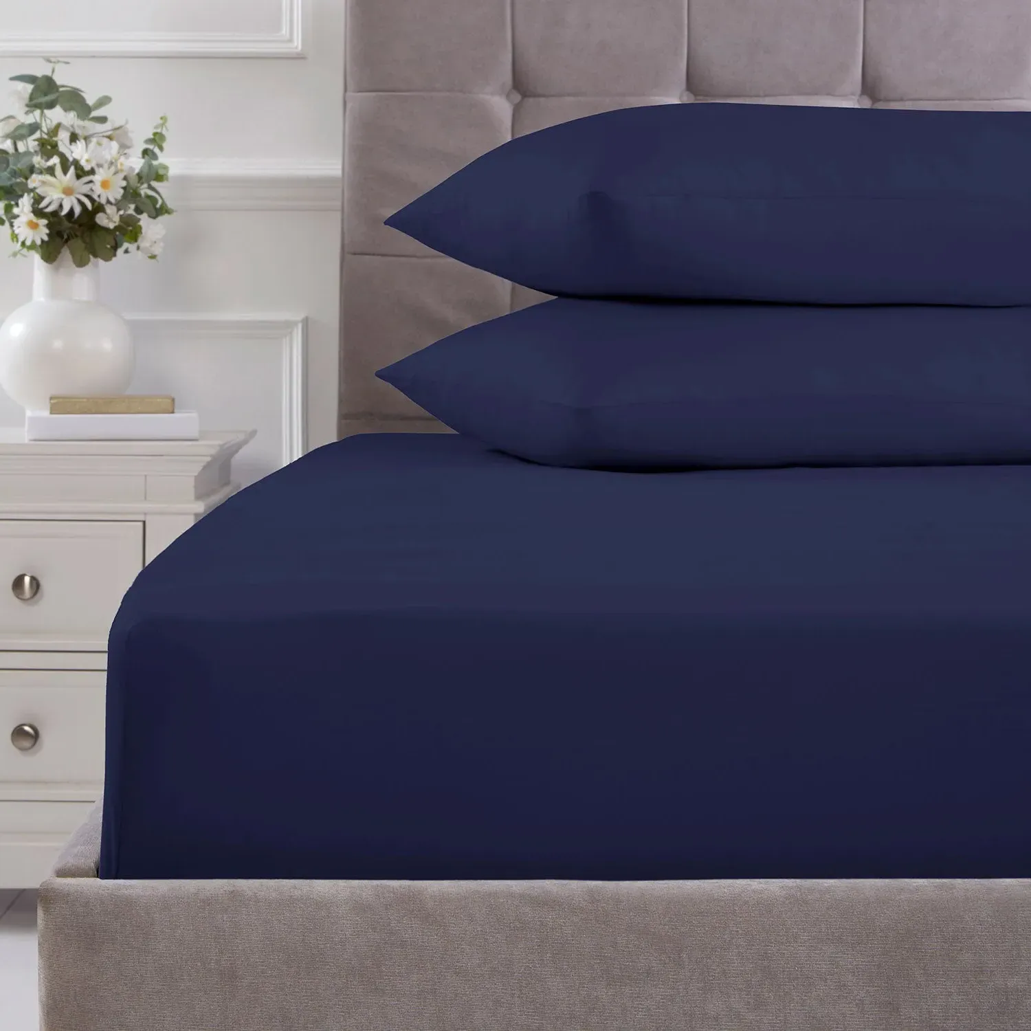 Double Fitted Sheet 180TC - Blue, Cotton