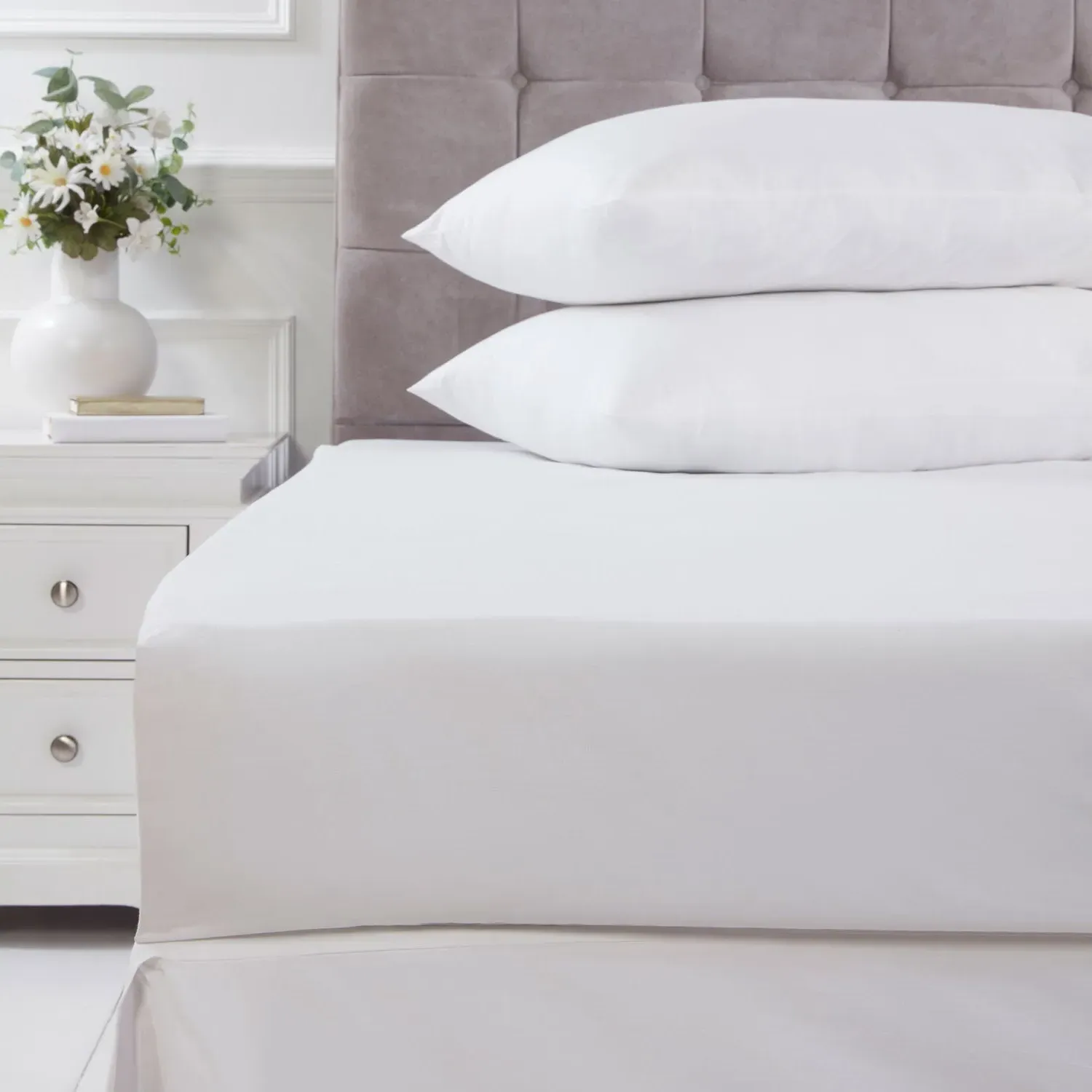 Double Fitted Sheet 180TC - White, Cotton