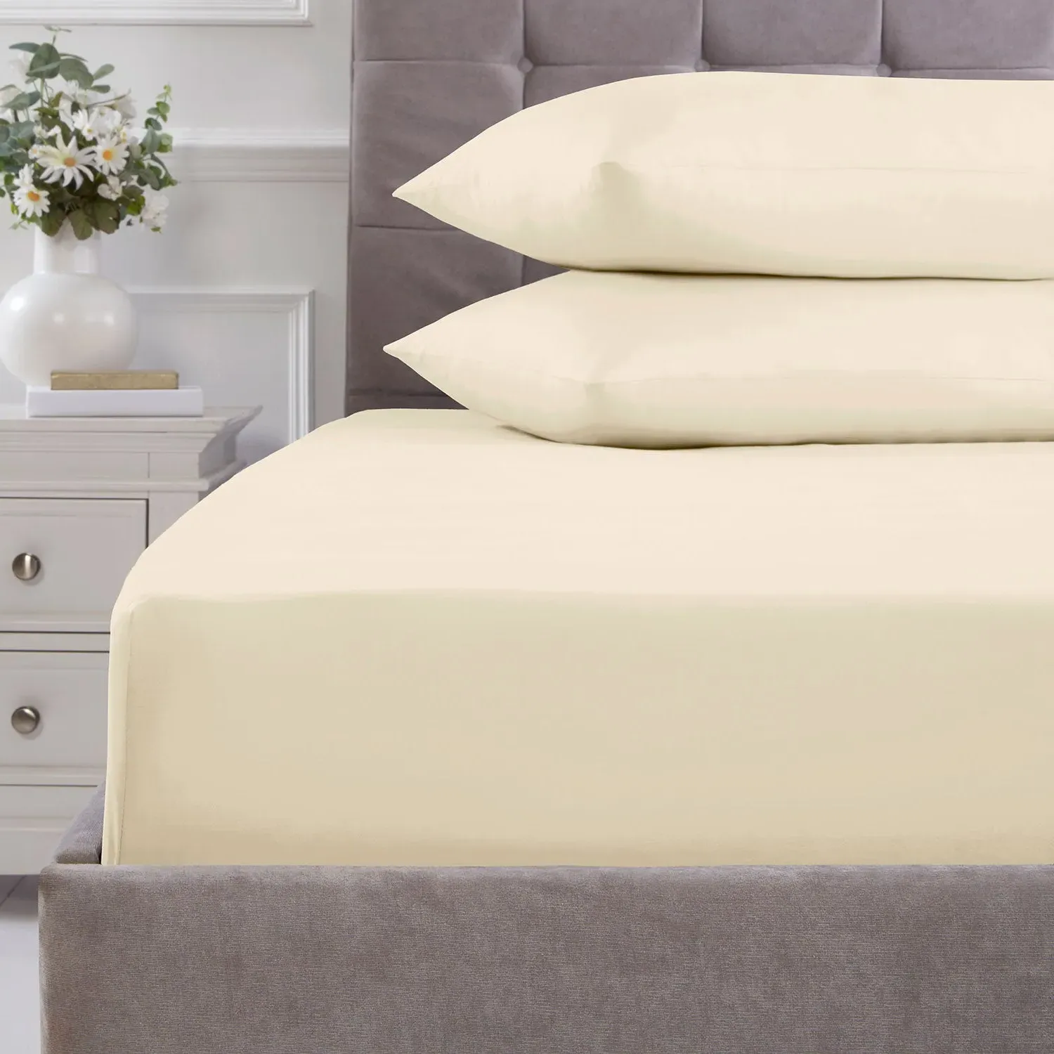 Double Fitted Sheet 180TC - Yellow, Cotton