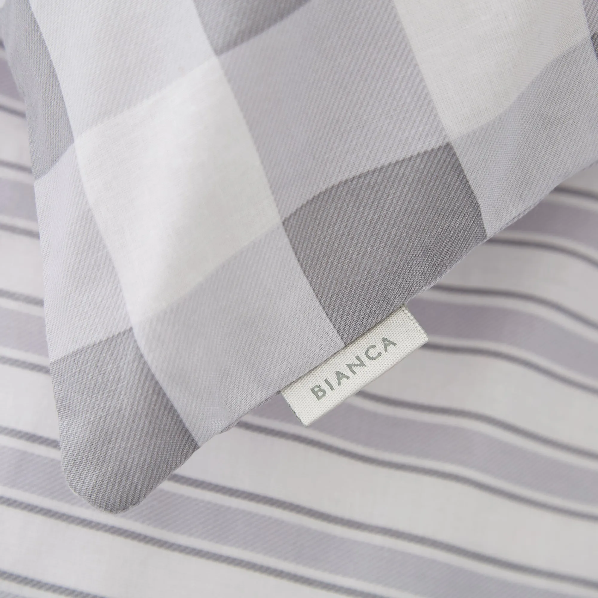 Double Fitted Sheet Check & Stripe - Grey, Cotton