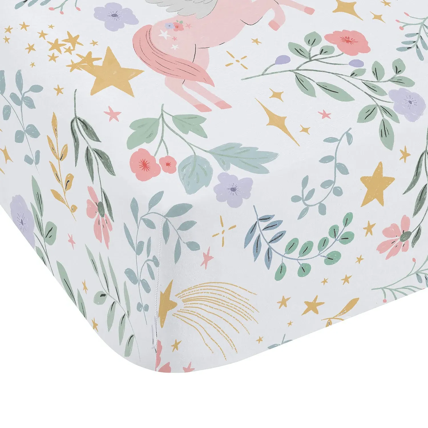 Double Fitted Sheet Unicorn Print - Pink, Cotton image