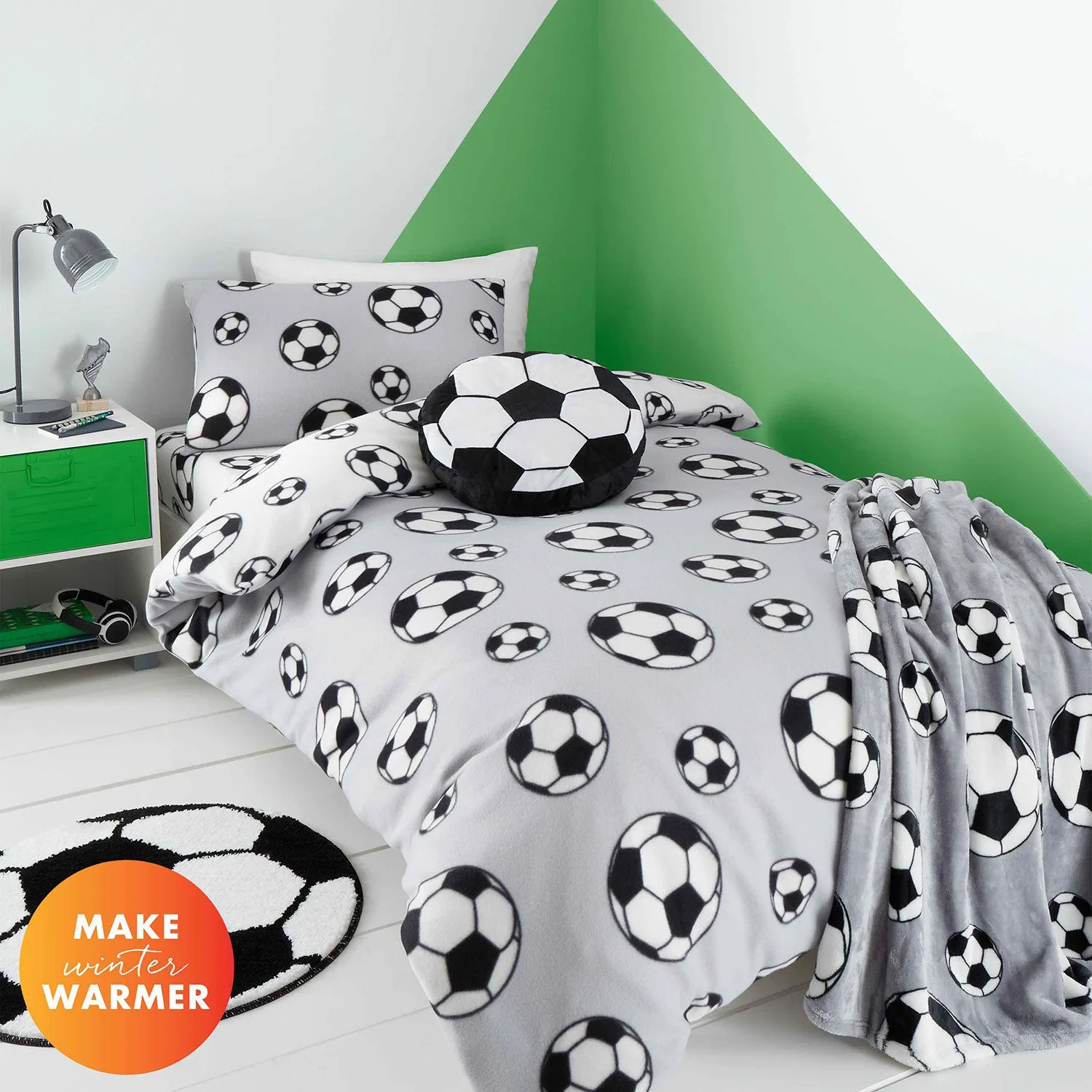 Double Football Duvet Set Reversible - Grey, Fleece