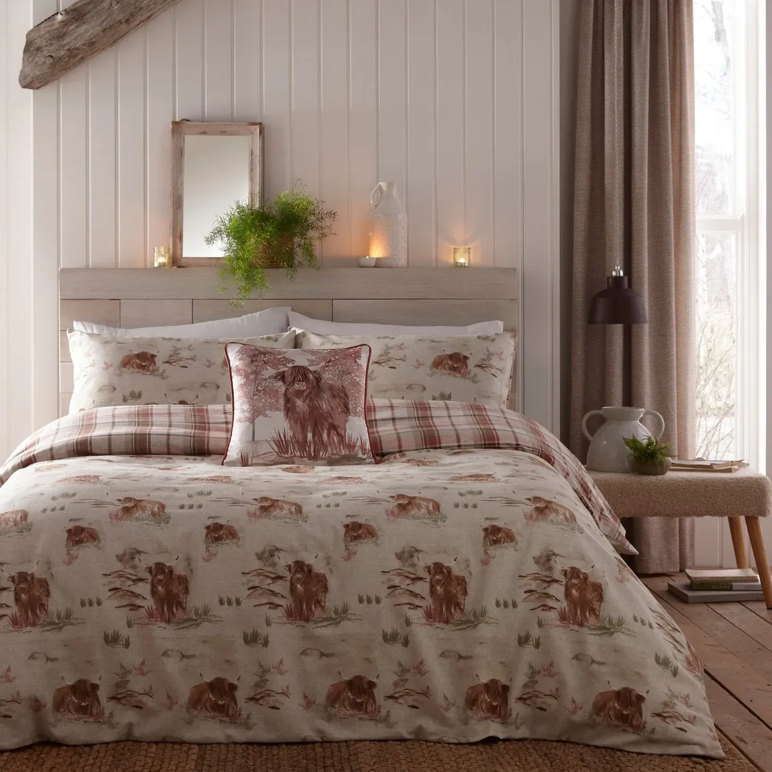 Double Highland Cow Duvet Set - Red, Cotton