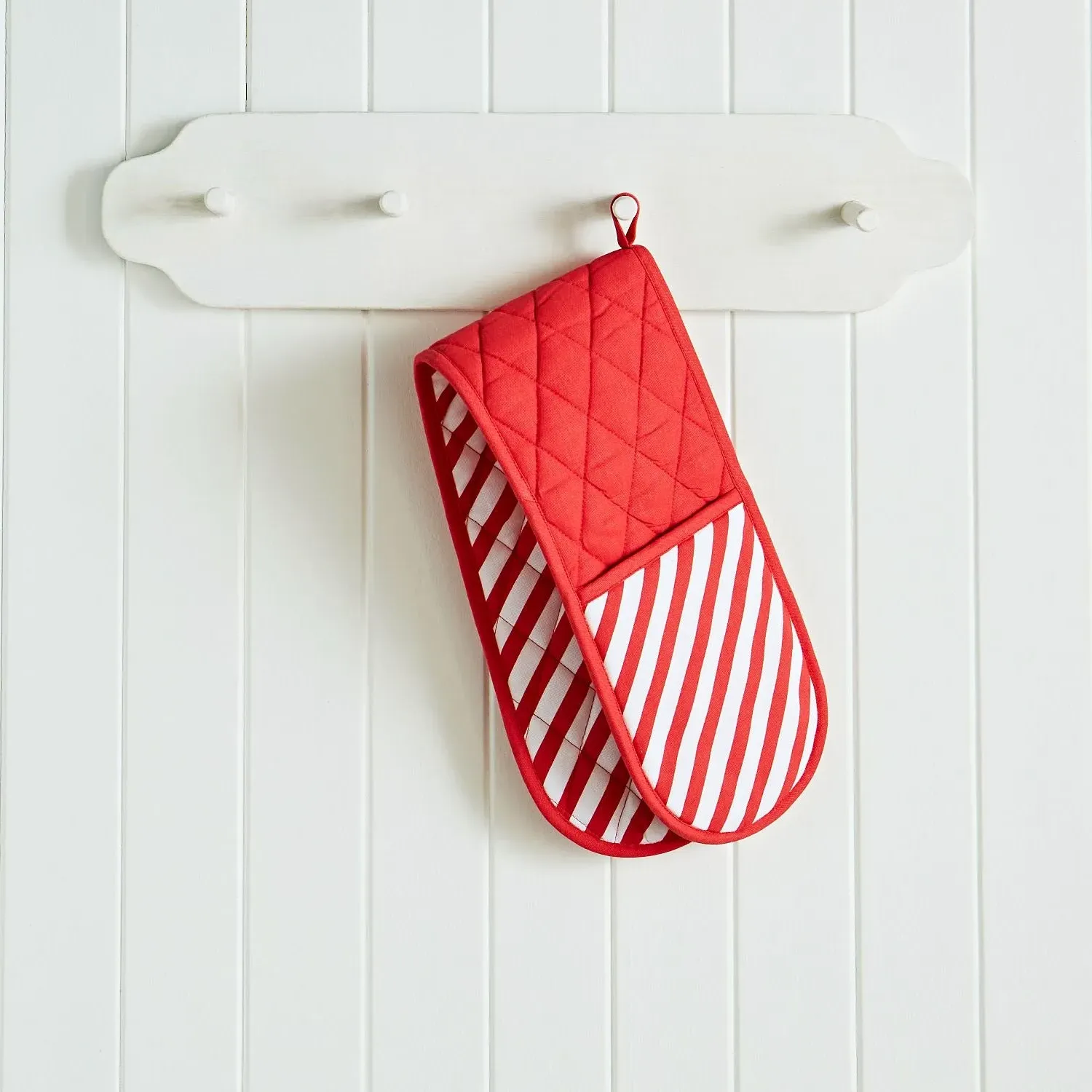 Double Oven Glove Christmas Design - Red, Cotton