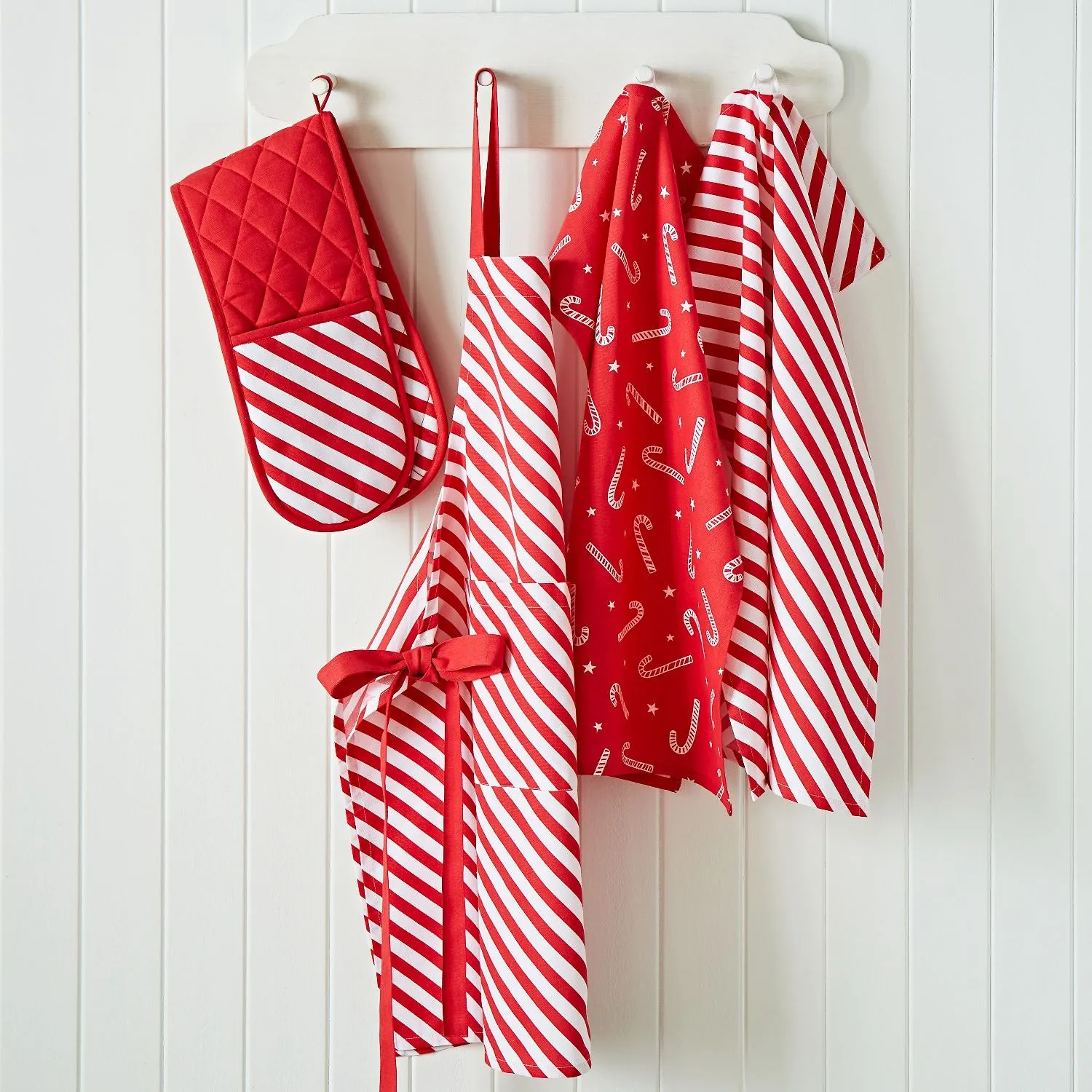 Double Oven Glove Christmas Design - Red, Cotton