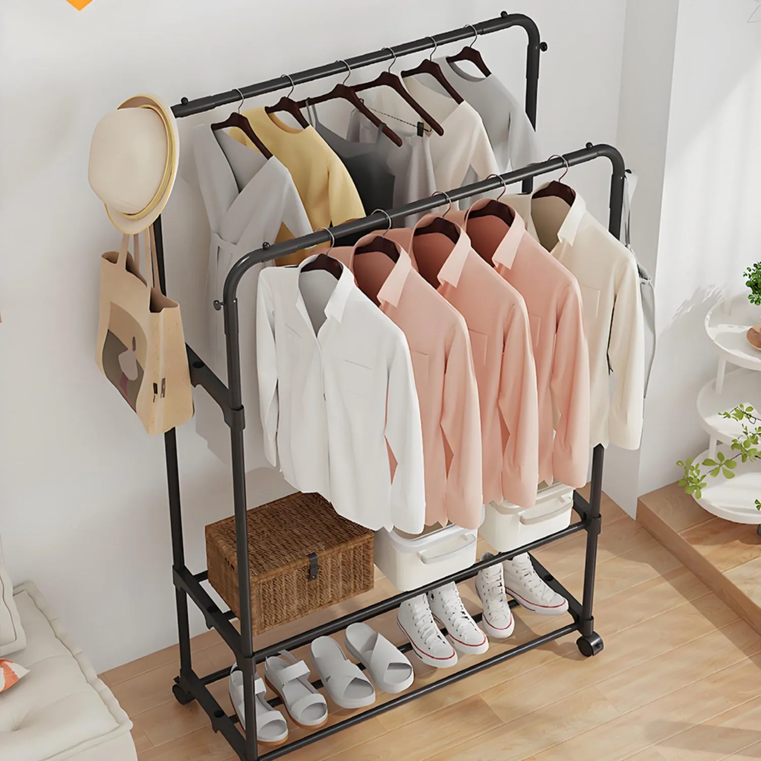 Double Rod Clothes Rack - Black, Metal alternate view