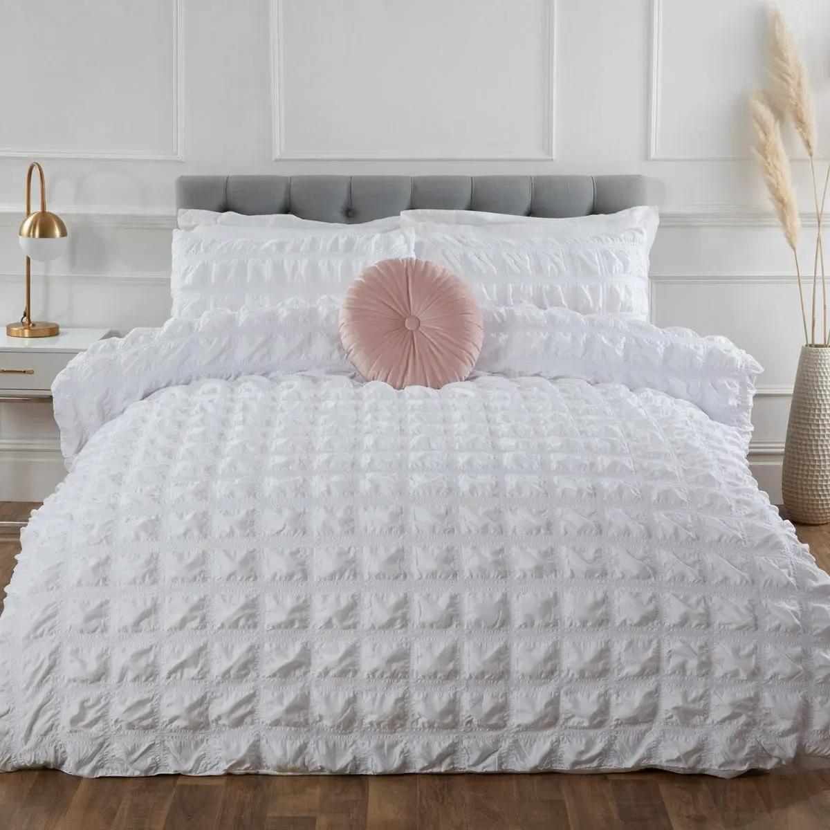 Double Seersucker Duvet Set - White, Polyester