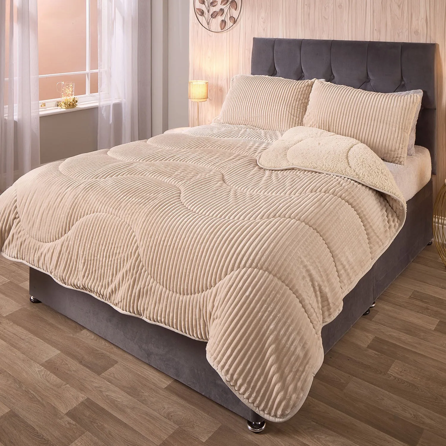 Double Velvet Cord Duvet Set - Natural, Sherpa
