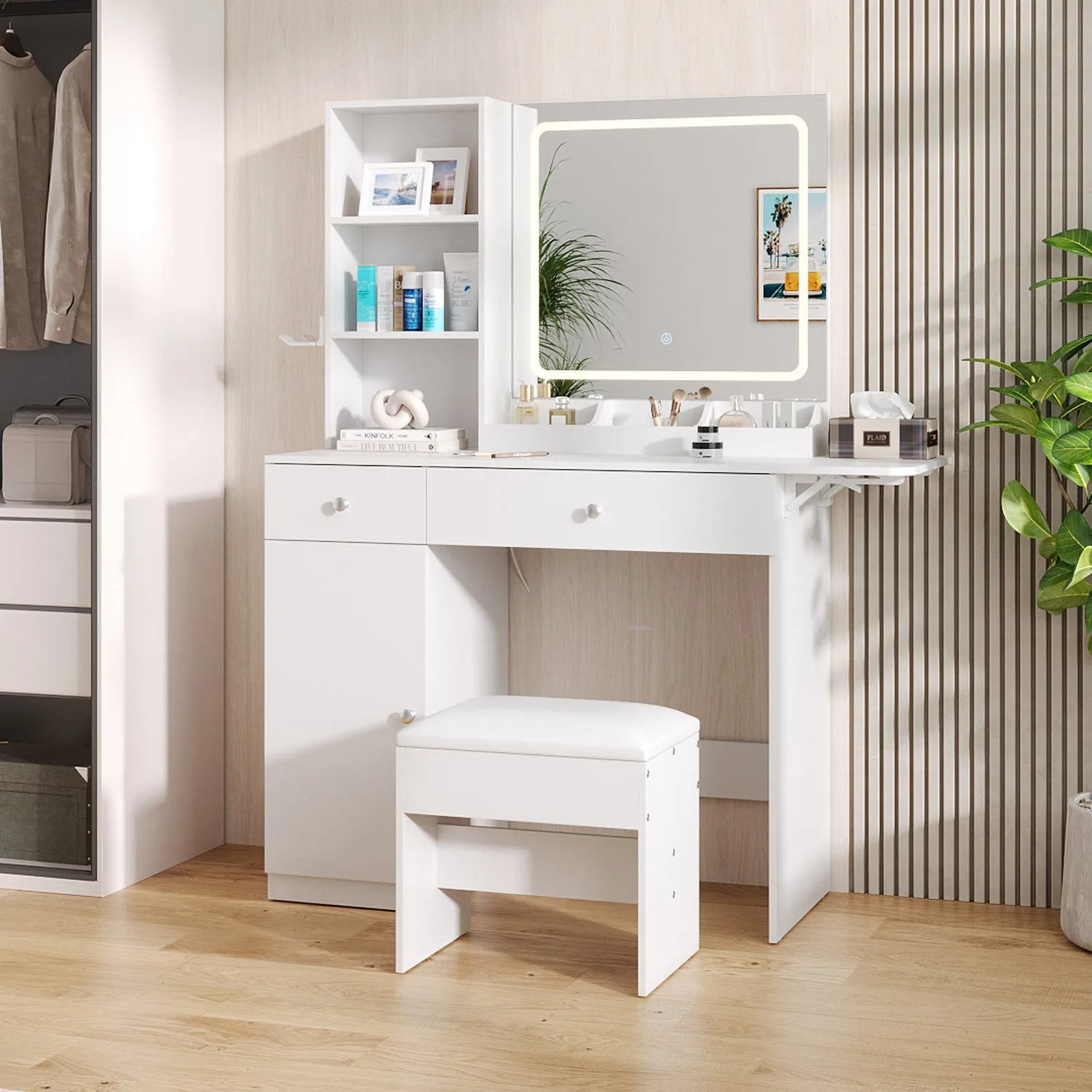 Dressing Table Set with LED Mirror - White by Julian Charles, image 2