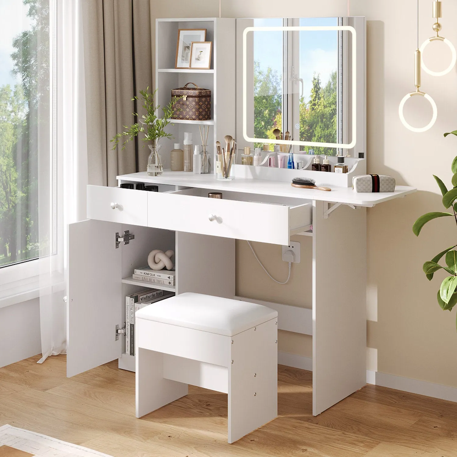 Dressing Table Set with LED Mirror - White by Julian Charles