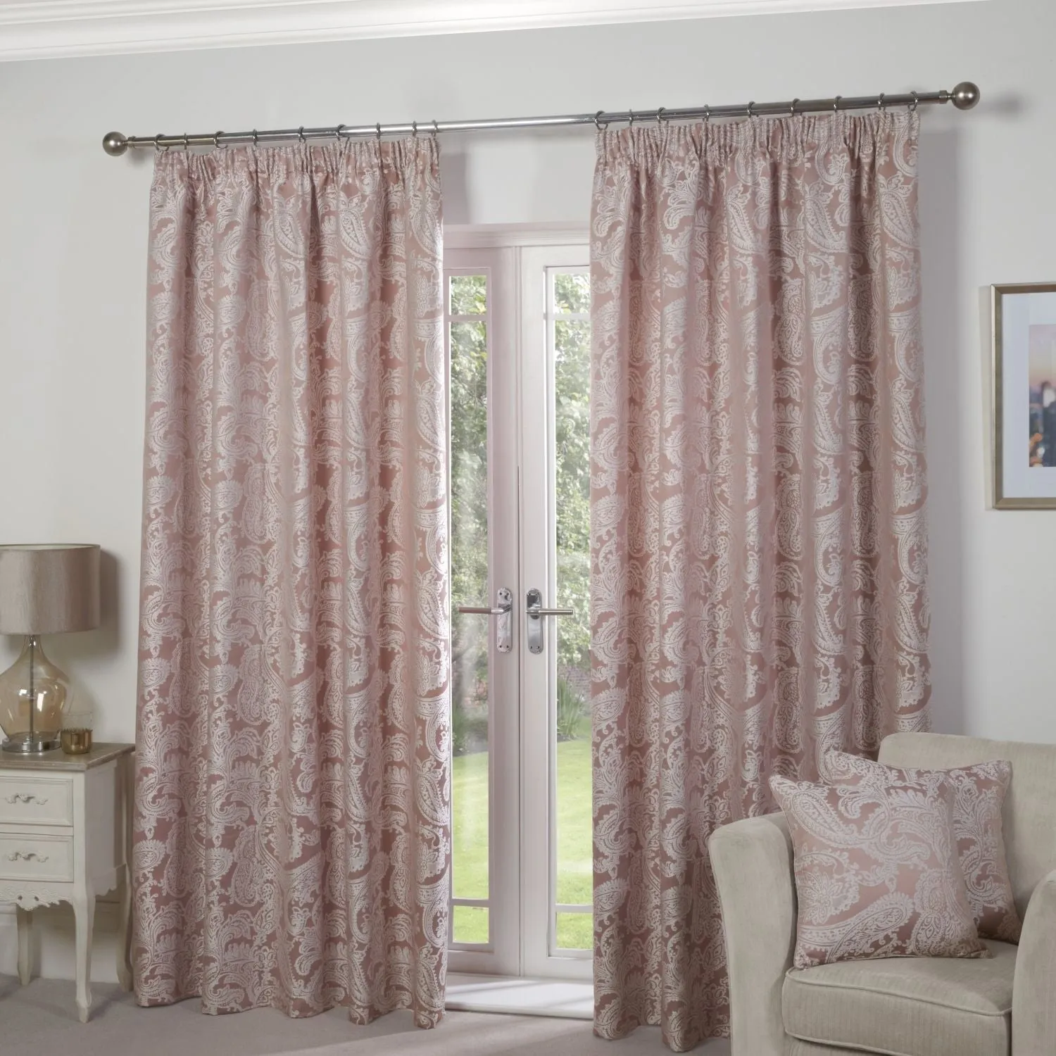 Lined Pencil Pleat Curtains - Pink, Velvet product