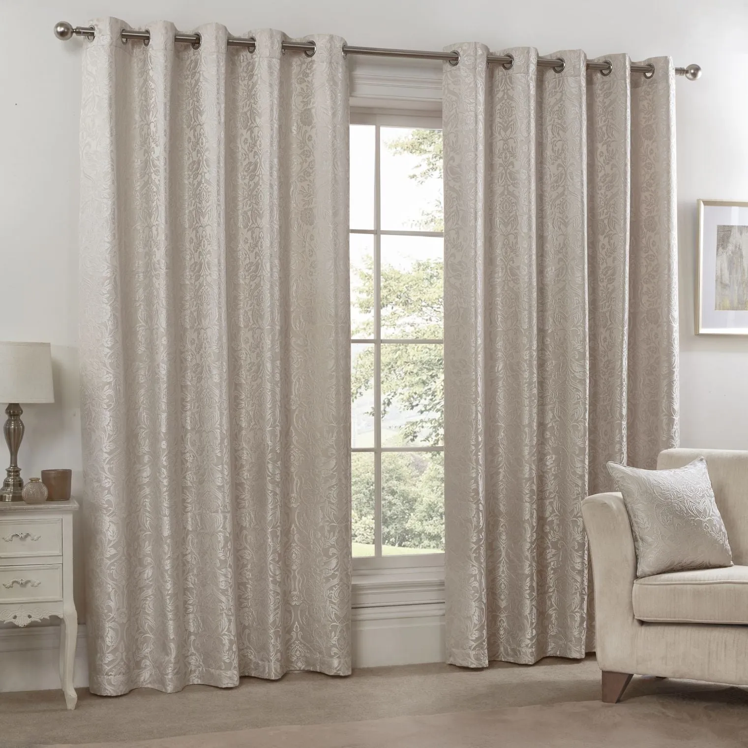 Eden Lined Eyelet Jacquard Curtains - Cream product