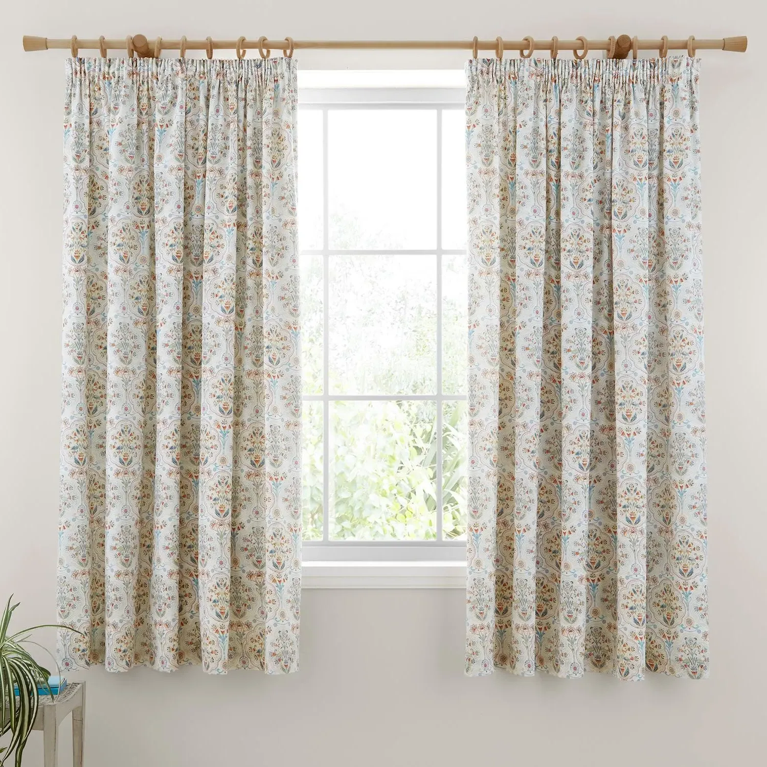 Edena Deco Floral Pencil Pleat Curtains - Natural product