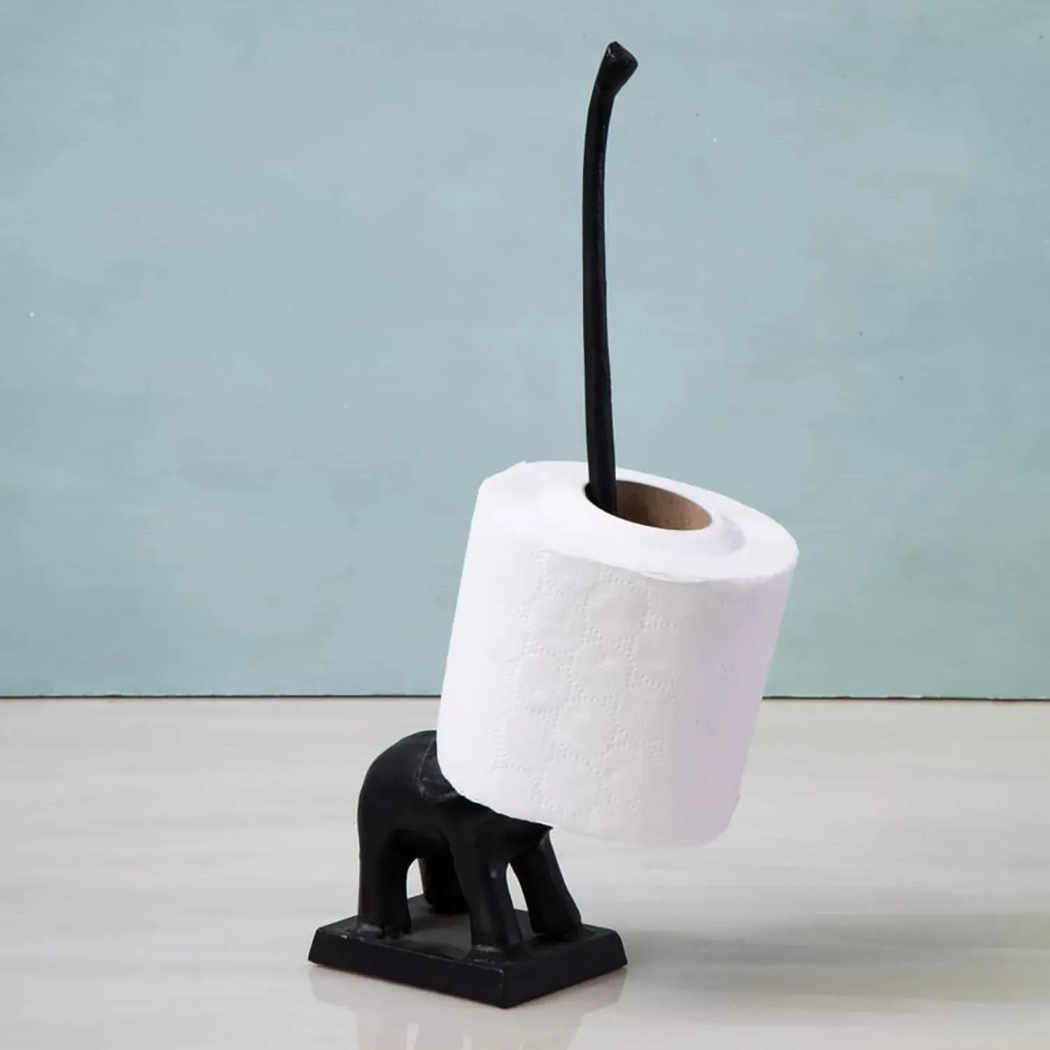 Elephant Toilet Roll Holder - Black, Metal image