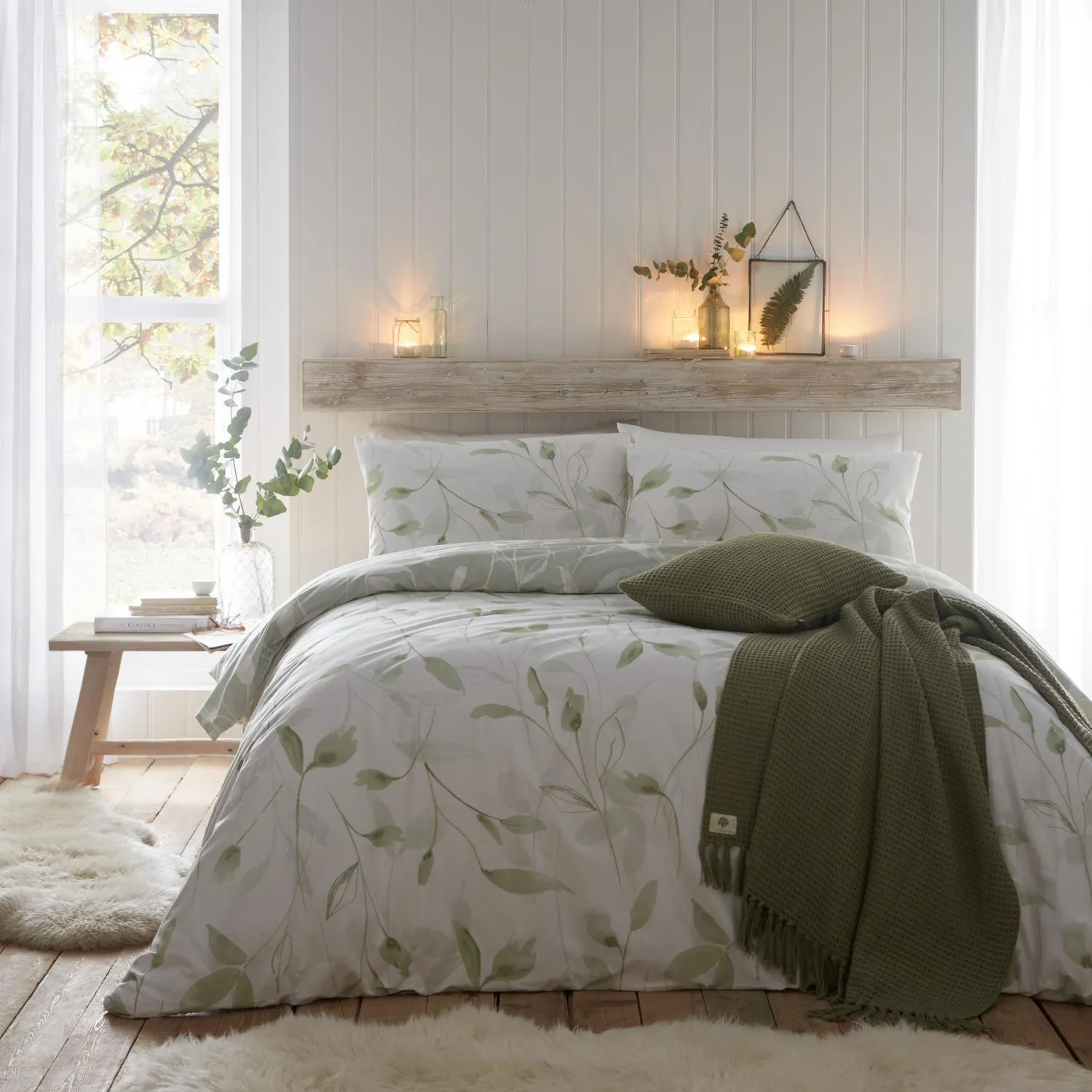 Eliza Green Leaf Single Reversible Duvet Set - Green product