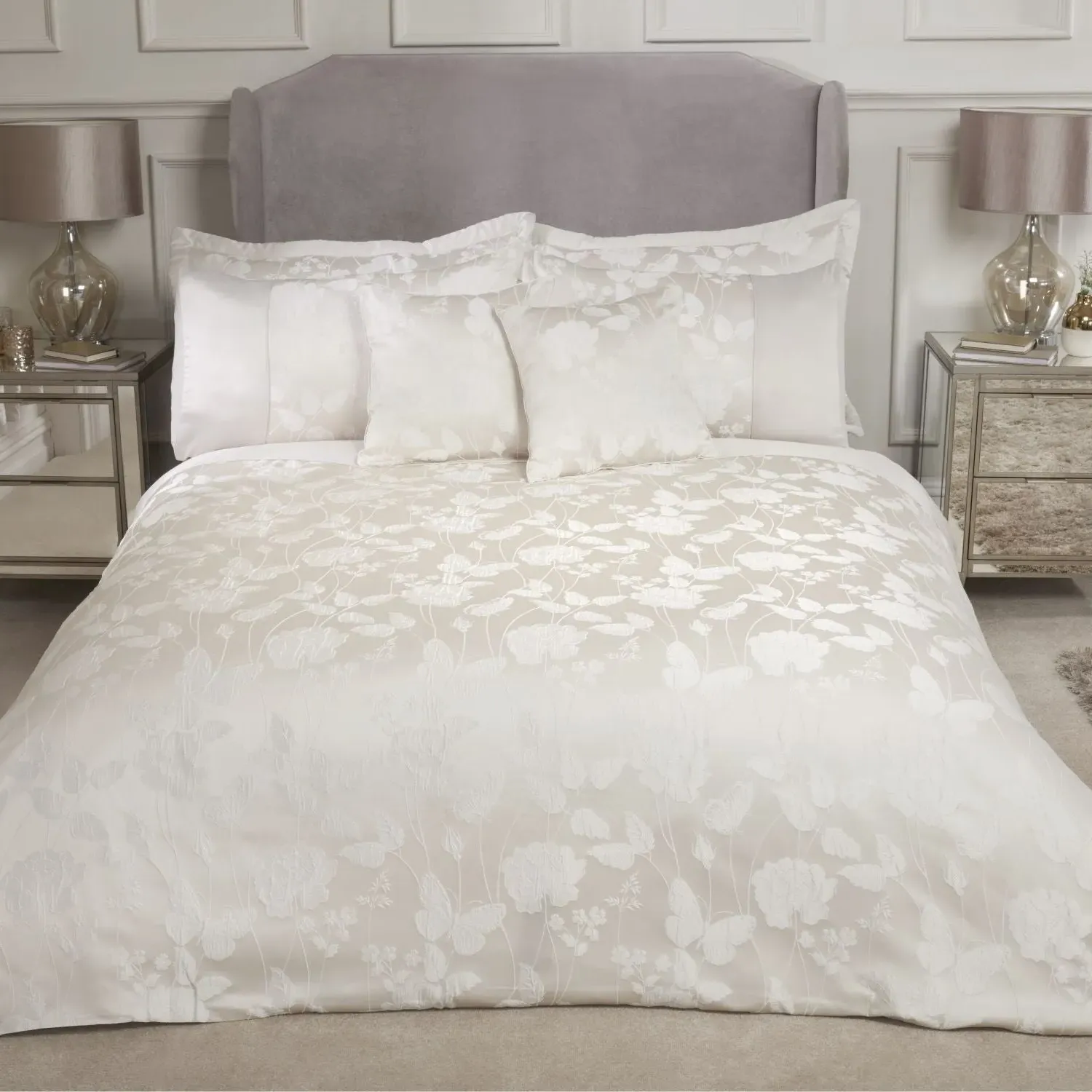 Embellished Duvet Set with Jacquard - Cream