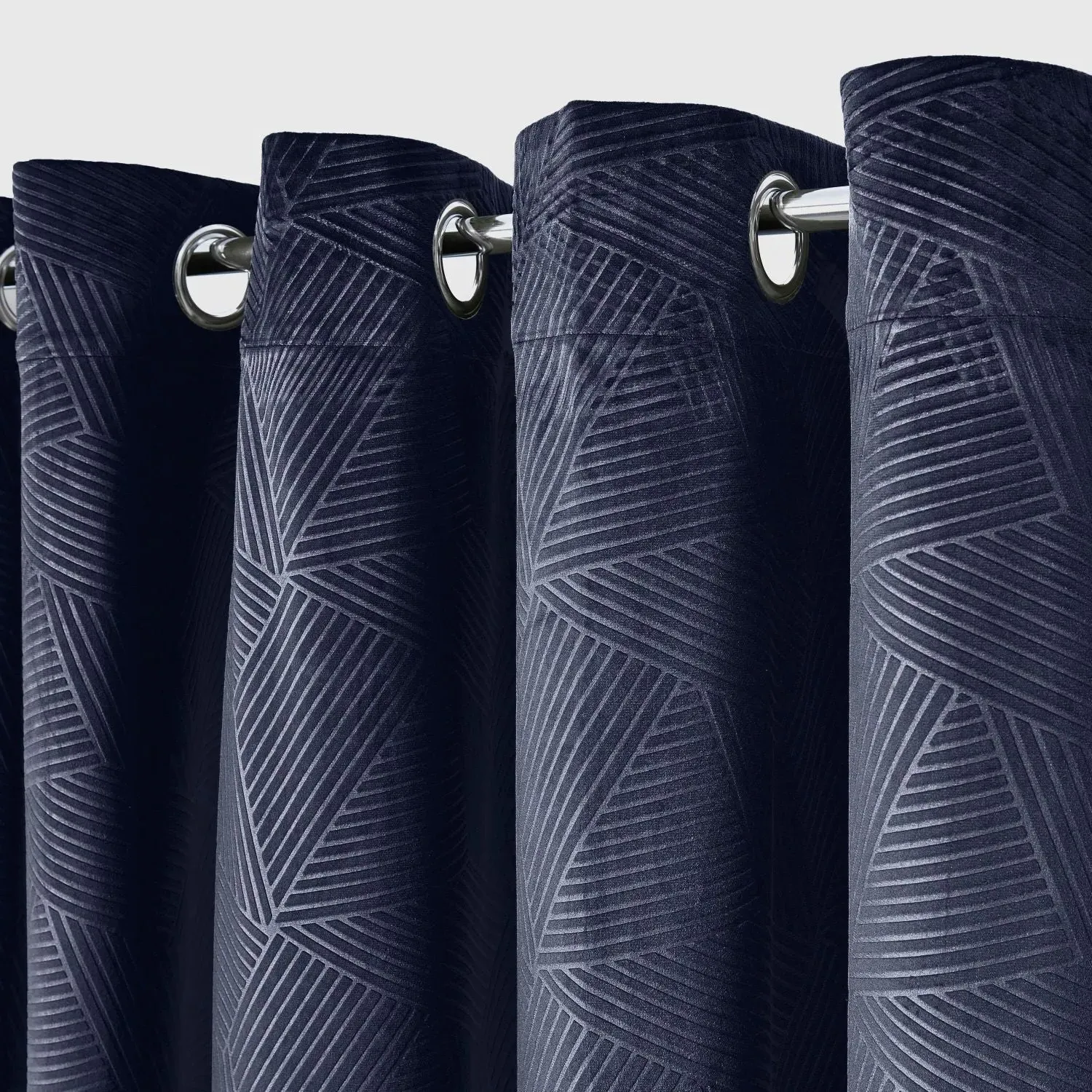 Embossed Eyelet Curtains with Blackout - Blue, Velvet image