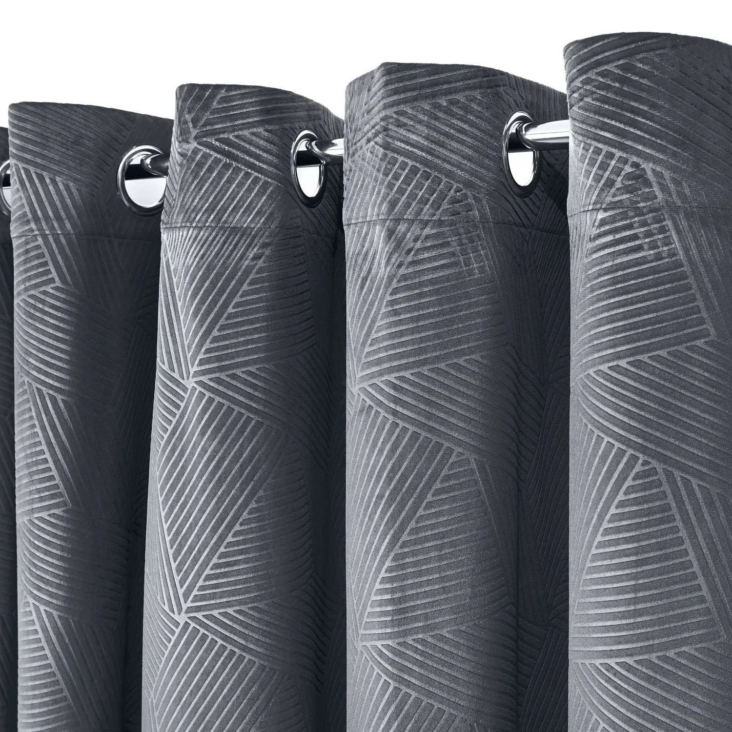 Embossed Eyelet Curtains with Blackout - Grey, Velvet