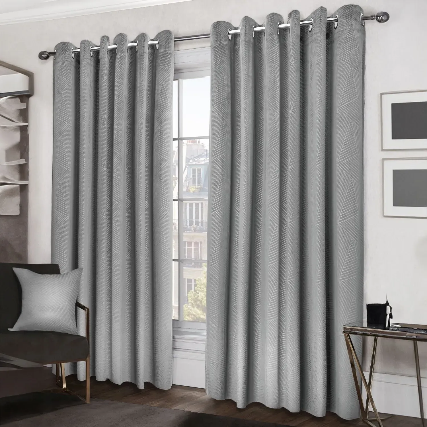 Embossed Eyelet Curtains with Blackout - Silver, Velvet