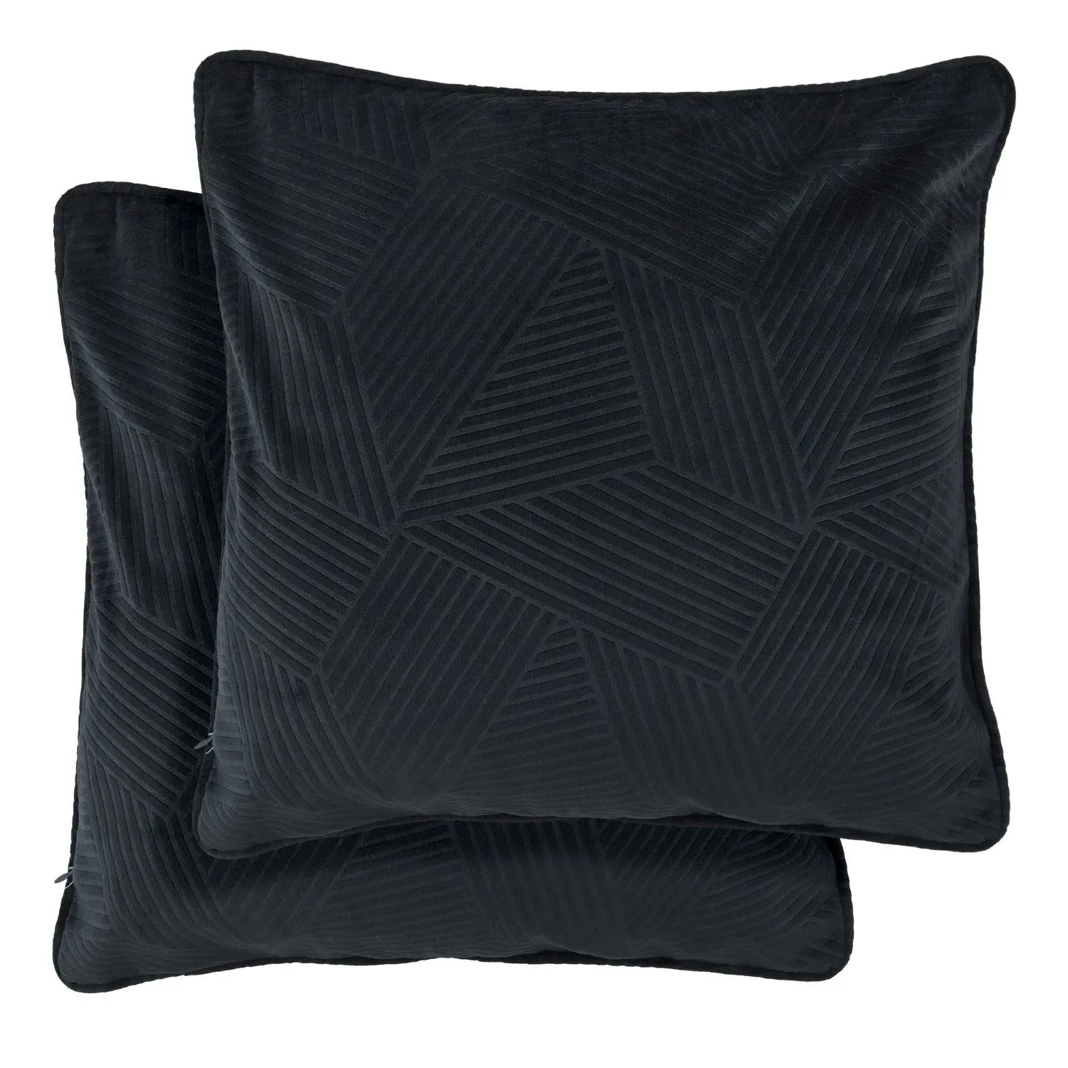Embossed Geo Cushion Covers Pair - Black, Velvet