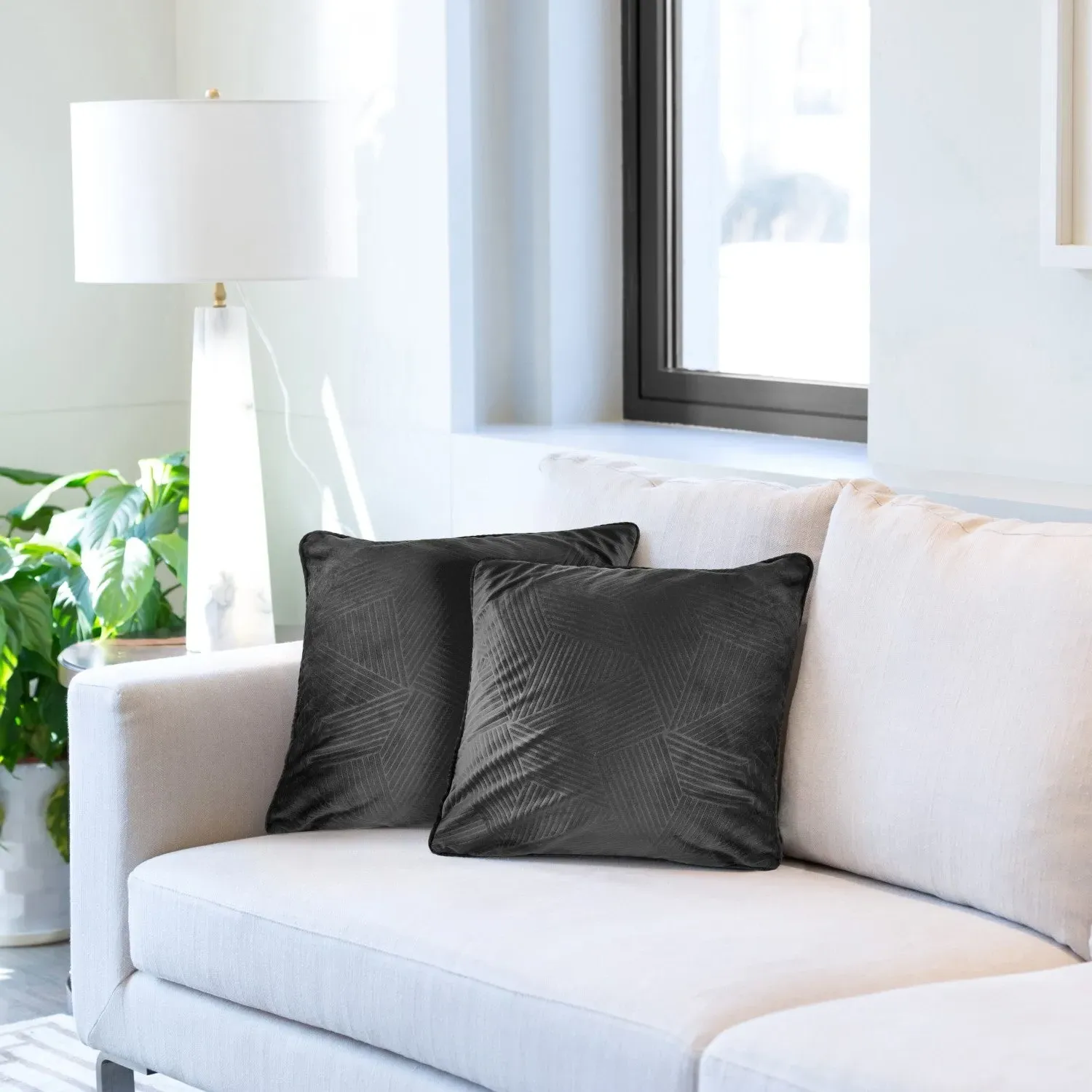 Embossed Geo Cushion Covers Pair - Black, Velvet image