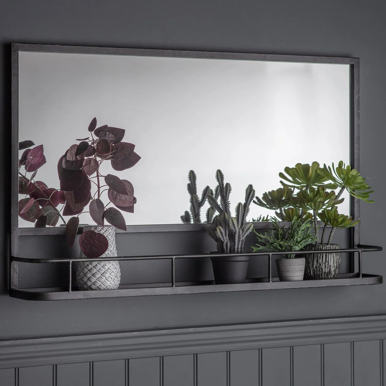Overmantel Mirror with Shelf - Grey, Metal by Julian Charles