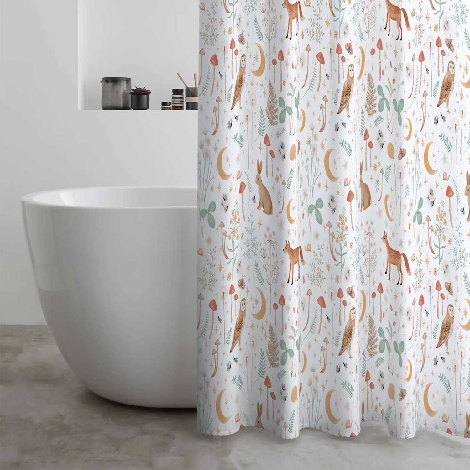 Enchanted Animals Shower Curtain - White, Polyester