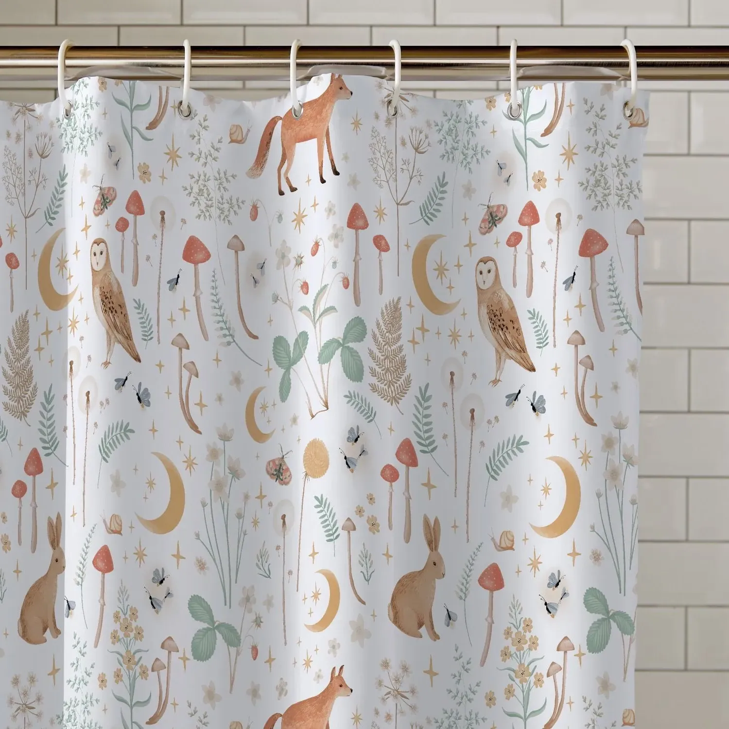 Enchanted Animals Shower Curtain - White, Polyester