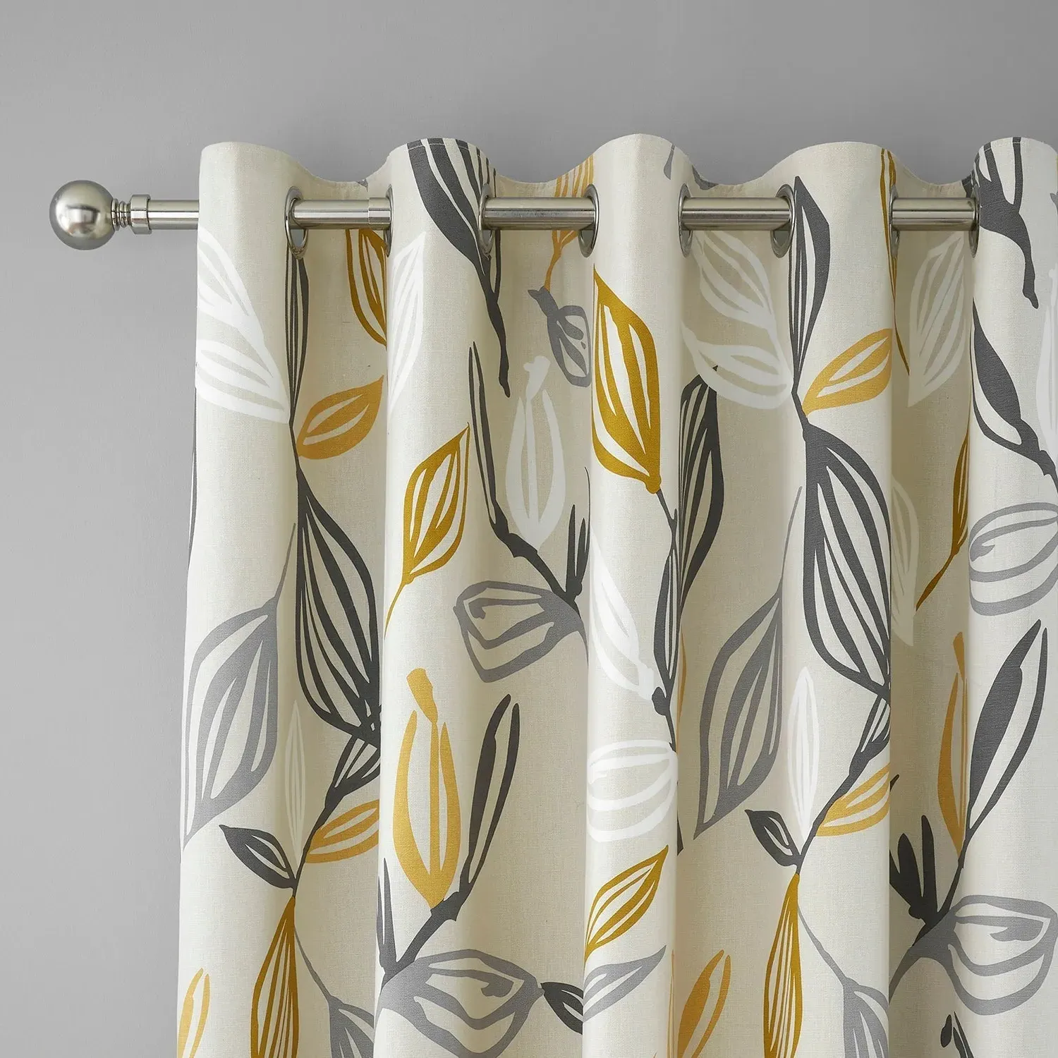 Eyelet Curtains with Leaf Pattern - Yellow, Cotton alternate view