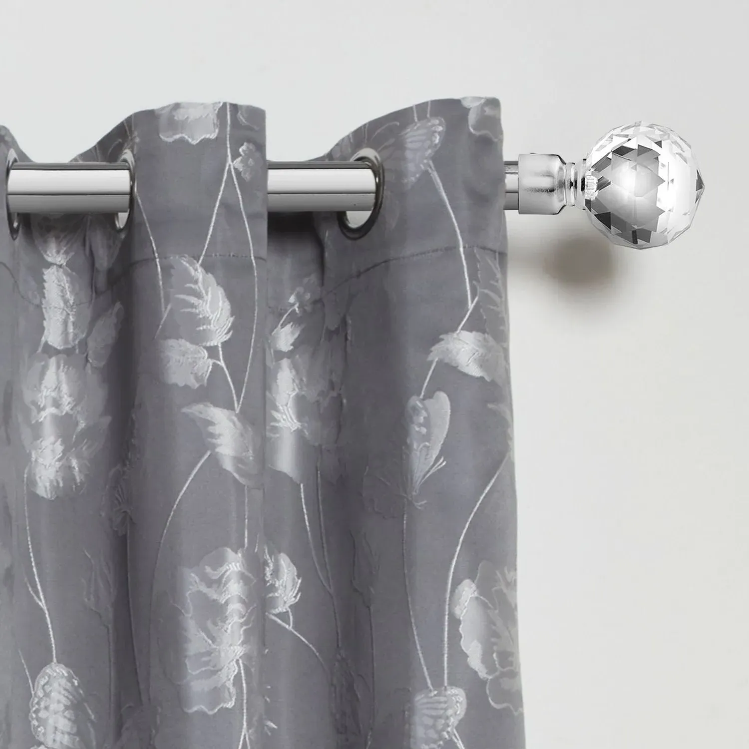 Extendable Curtain Pole Crystal Finials - Chrome