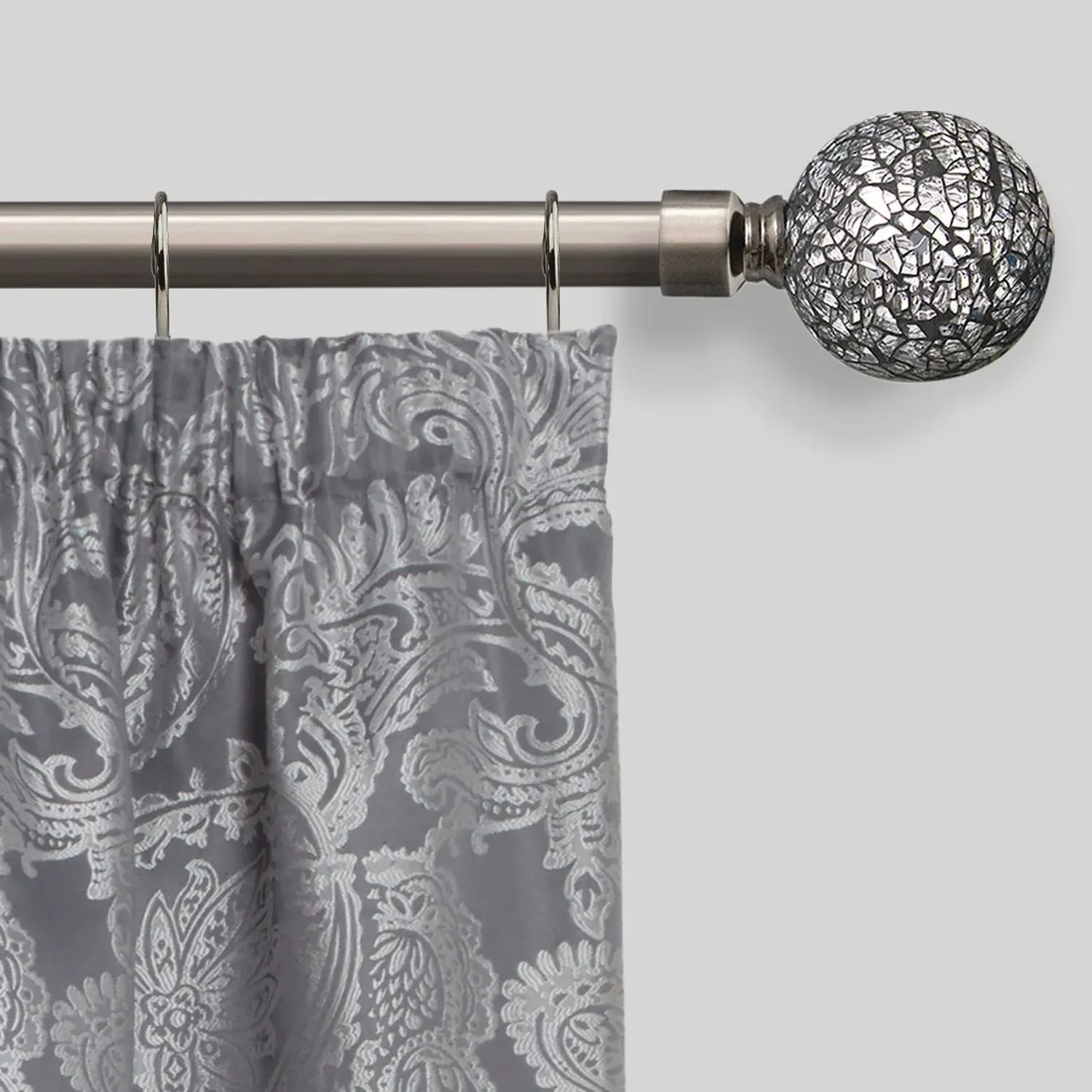 Extendable Curtain Pole with Cut Glass - Black