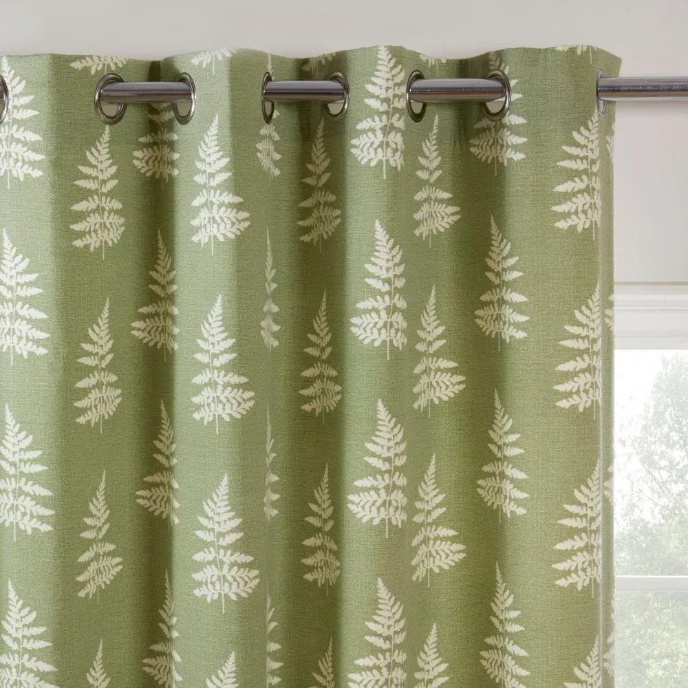 Eyelet Curtain with Fern Print - Green, Polycotton image