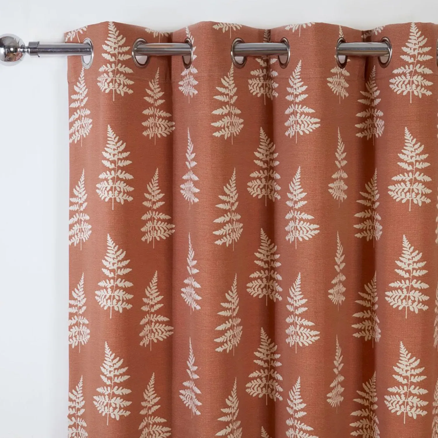 Eyelet Curtain with Fern Print - Terracotta