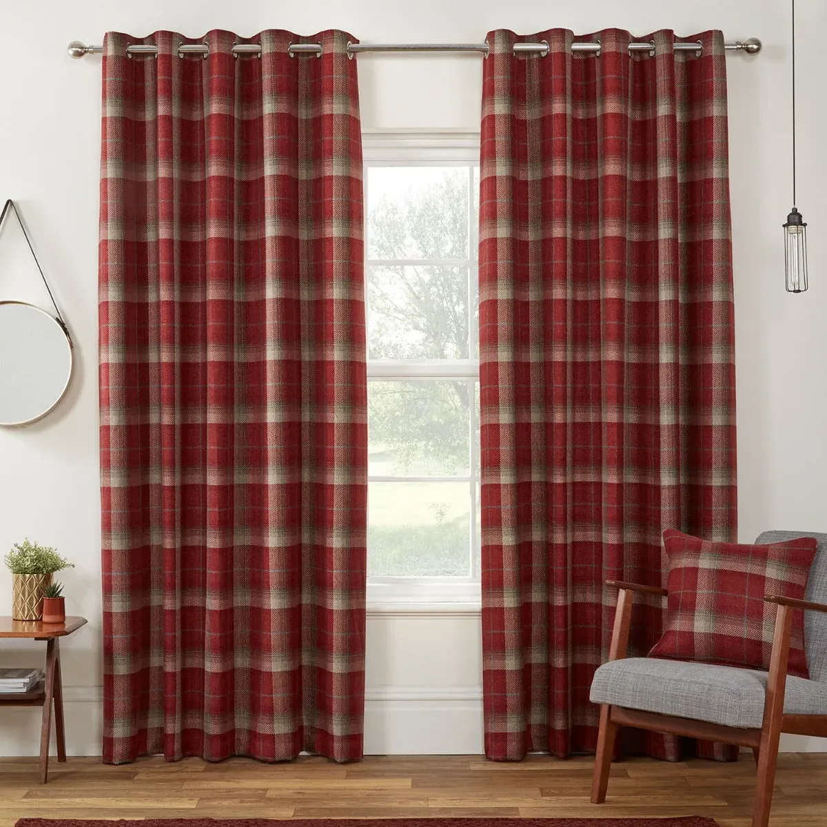 Eyelet Curtains Blackout Lined - Red, Woven
