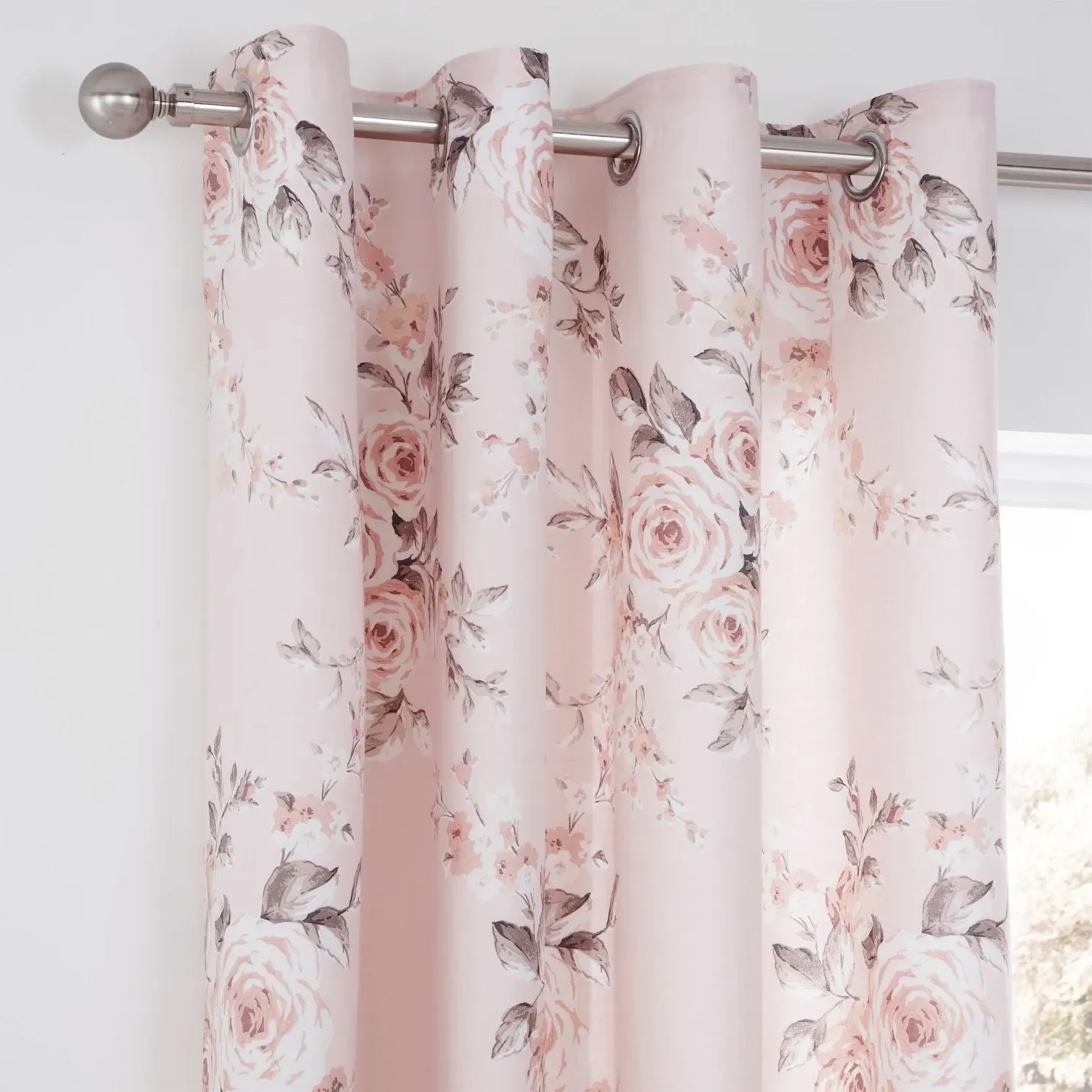 Eyelet Curtains Lined Floral - Pink, Cotton