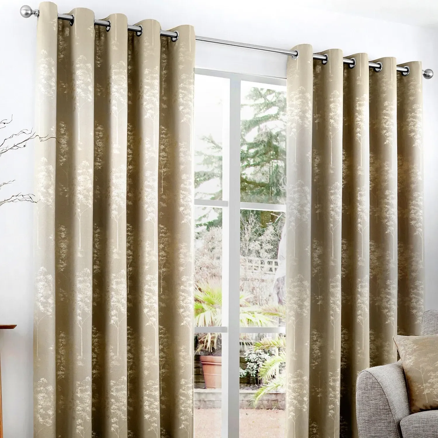Eyelet Curtains Metallic Jacquard - Natural