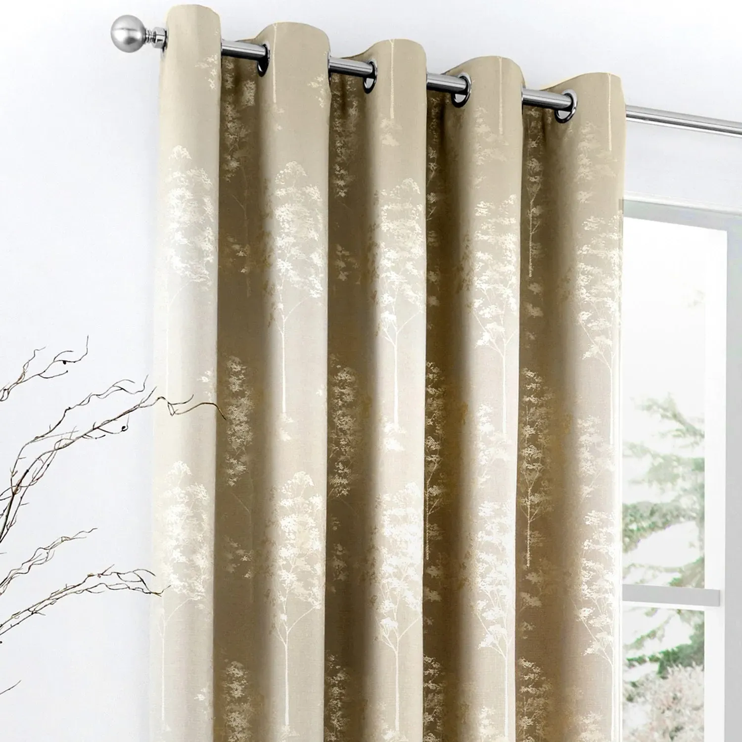 Eyelet Curtains Metallic Jacquard - Natural