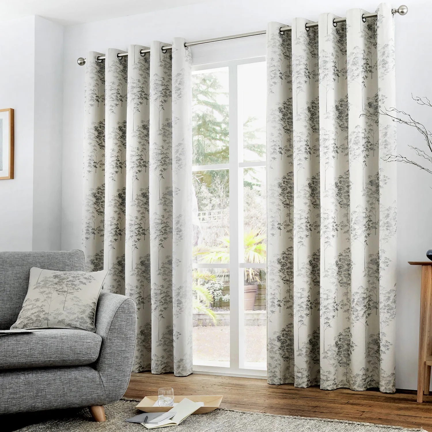 Eyelet Curtains Metallic Jacquard - Silver