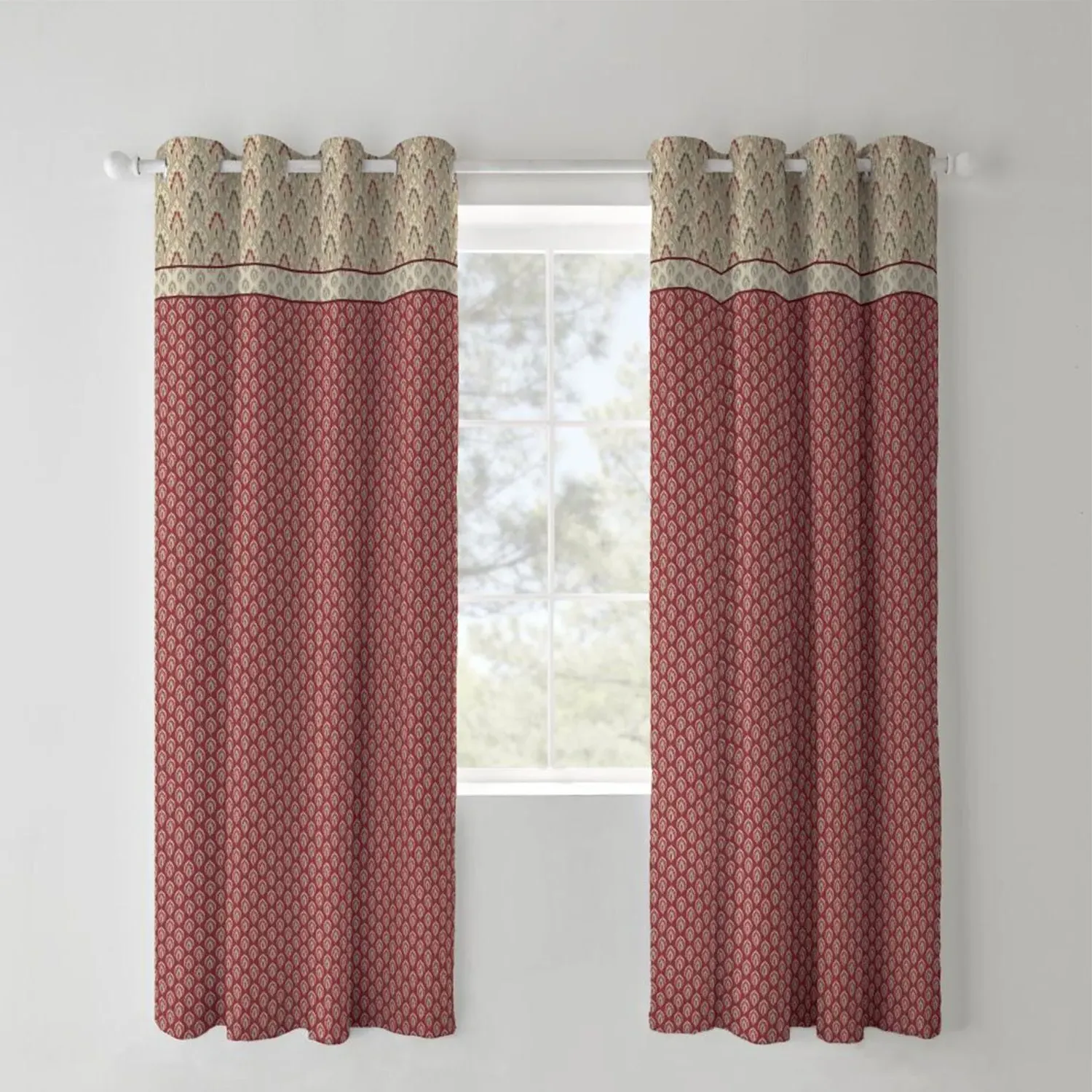 Eyelet Curtains Paisley Pattern - Red, Polyester