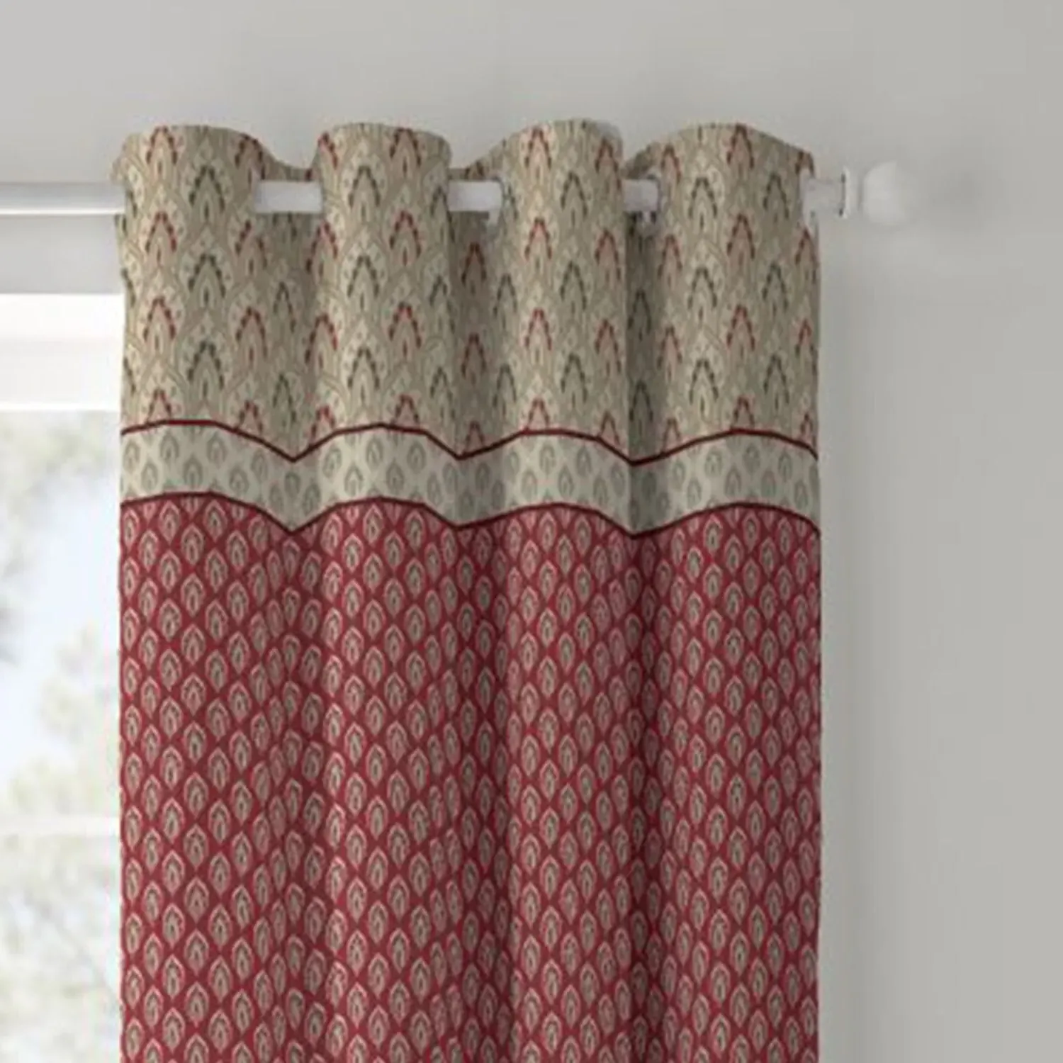 Eyelet Curtains Paisley Pattern - Red, Polyester