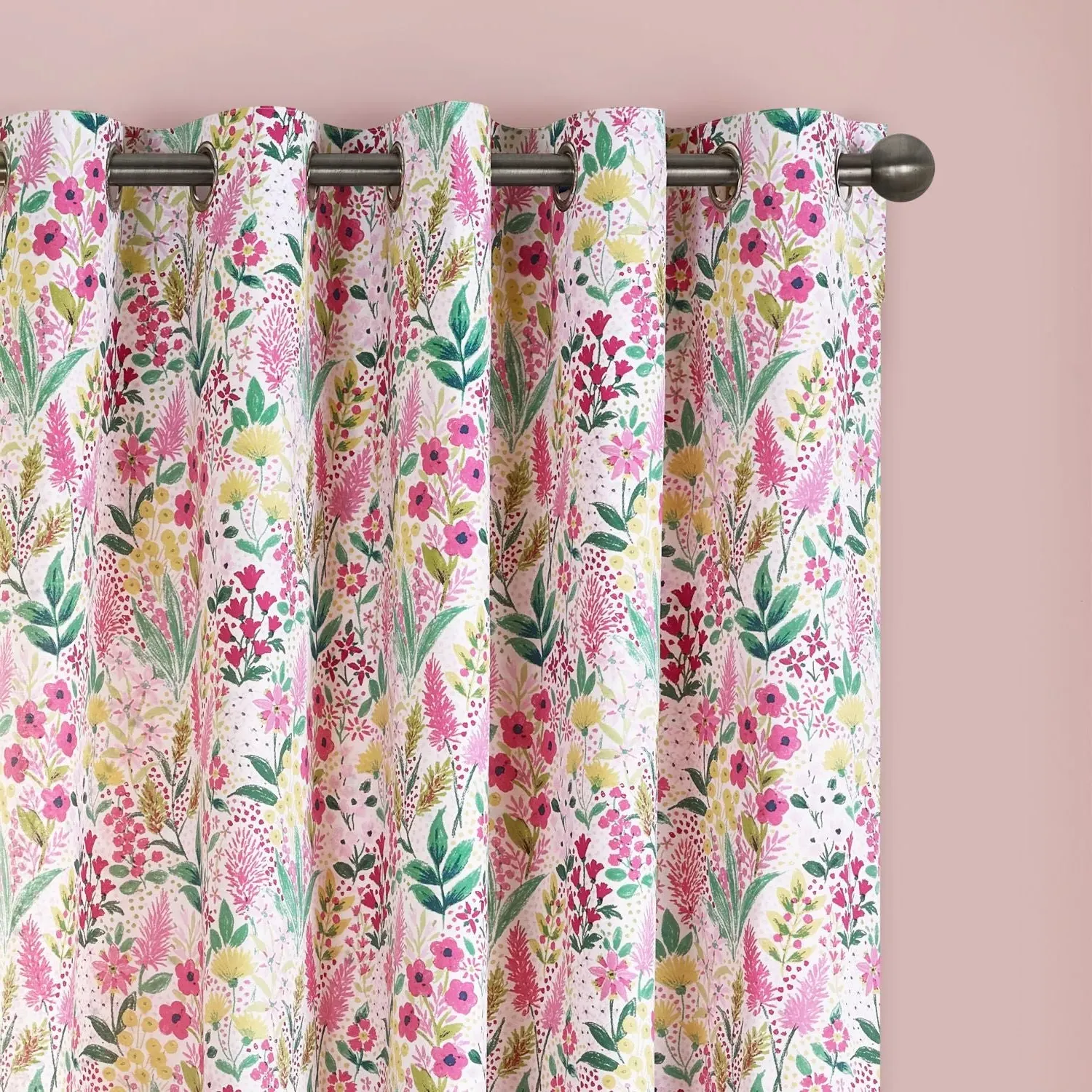 Eyelet Curtains Reversible - Pink, Cotton Blend