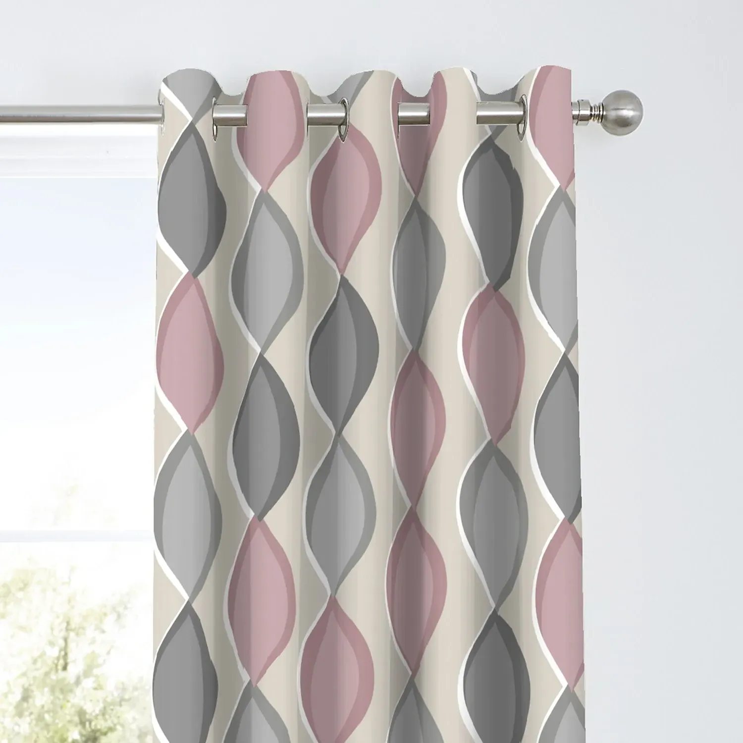 Eyelet Curtains with Abstract Pattern - Pink image