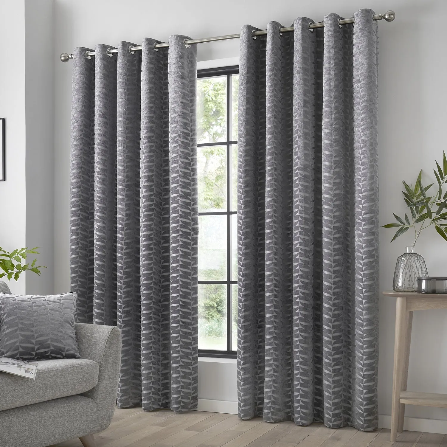 Eyelet Curtains with Abstract Weave - Grey, Velvet