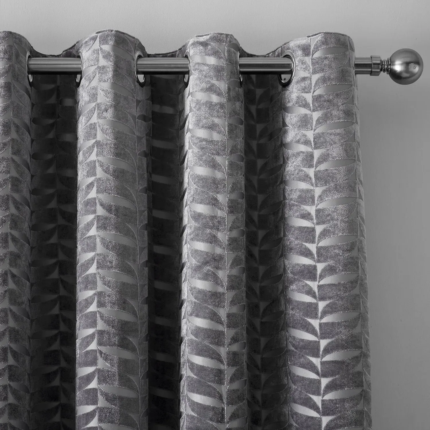 Eyelet Curtains with Abstract Weave - Grey, Velvet image