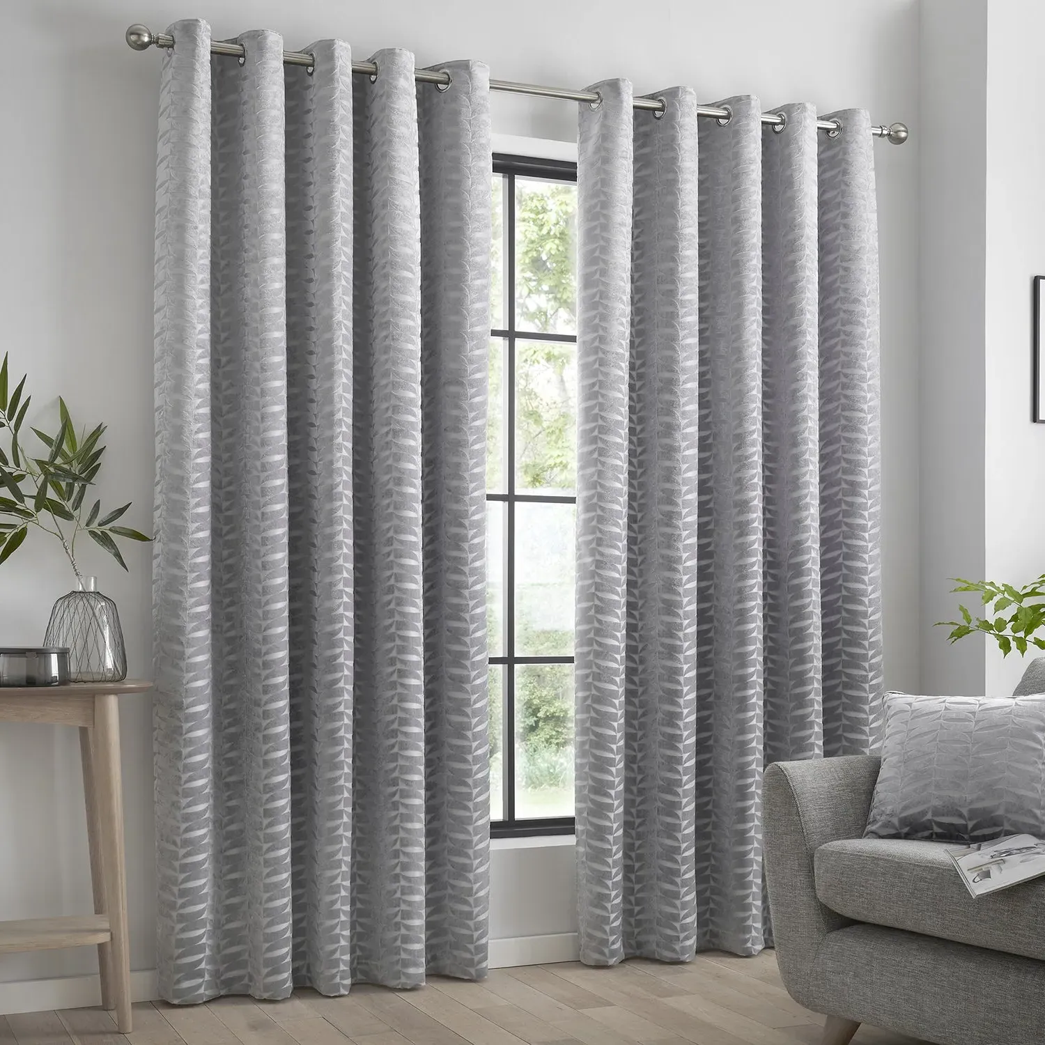 Eyelet Curtains with Abstract Weave - Silver, Velvet