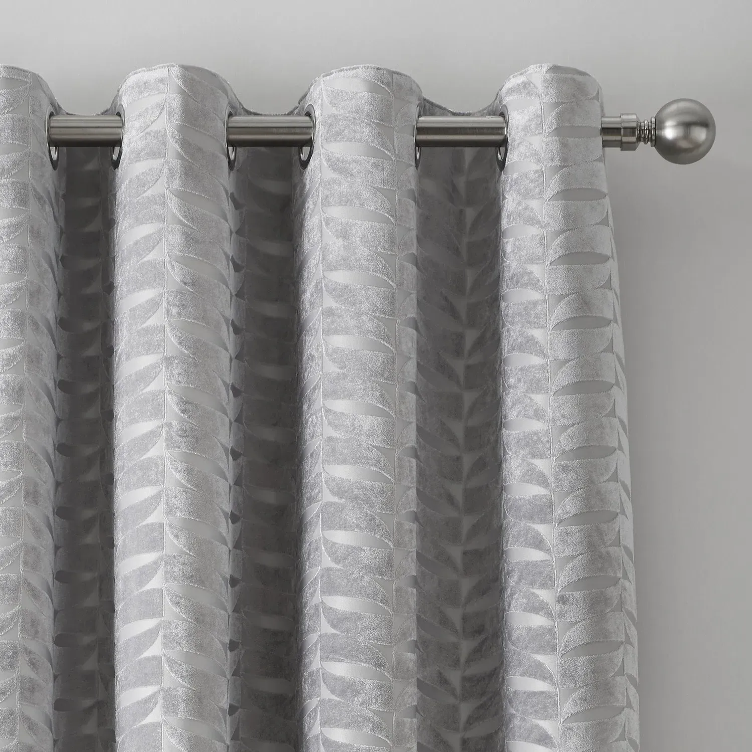 Eyelet Curtains with Abstract Weave - Silver, Velvet