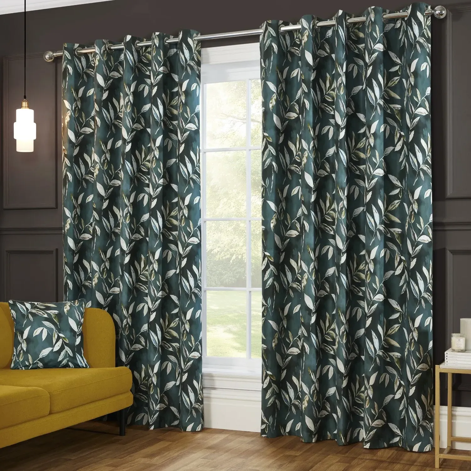 Eyelet Curtains with Blackout Lining - Green